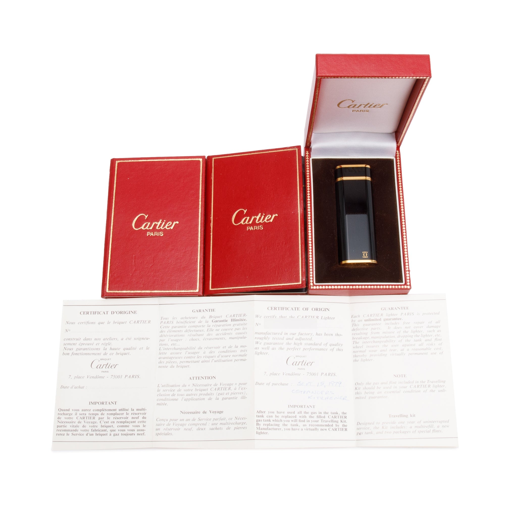 Cartier Gold-Plated Black Lacquer Must de Cartier Lighter w/ Box & Papers