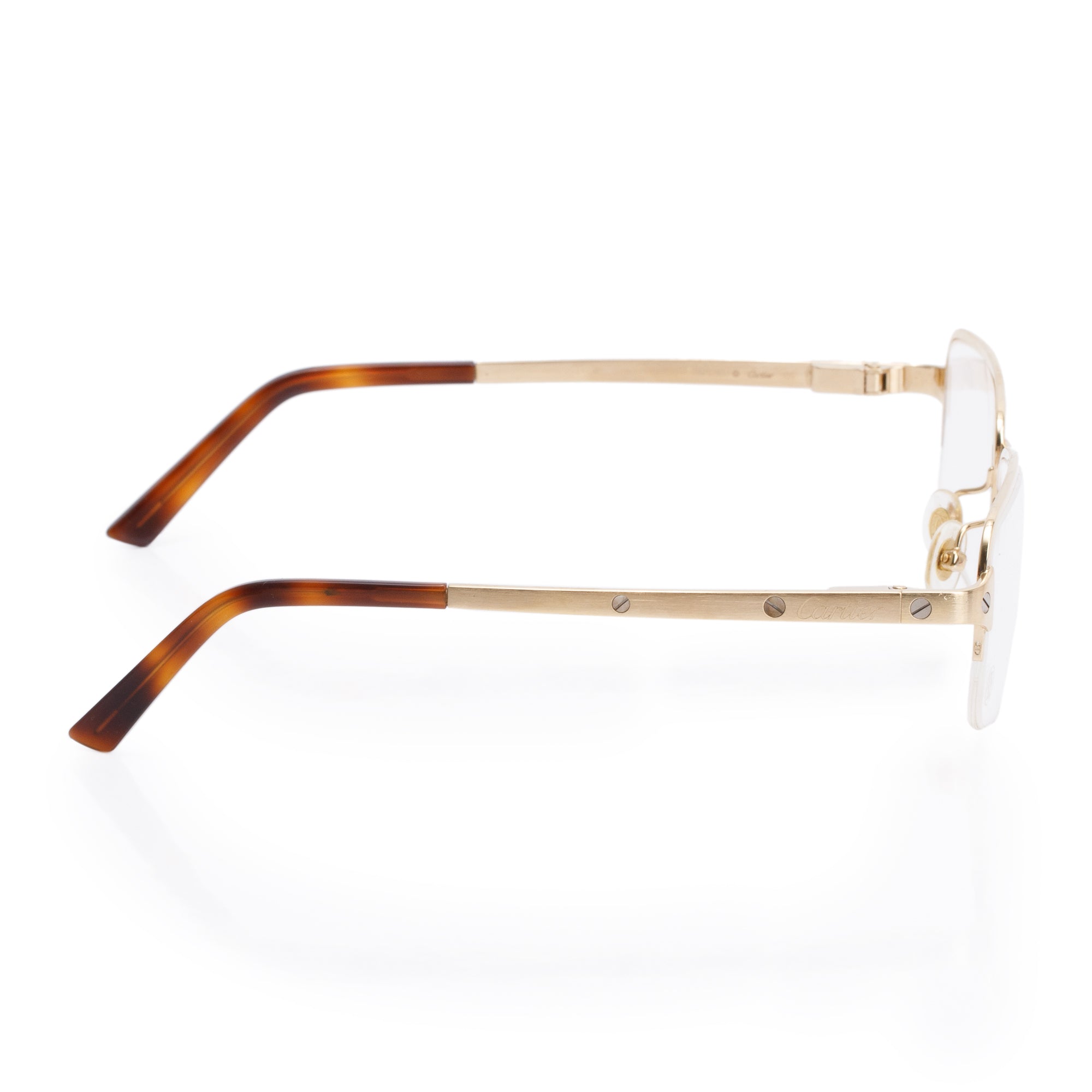 Cartier Gold-Plated Havana Acetate Santos De Cartier Rectangle Eyeglasses w/ Box & Case