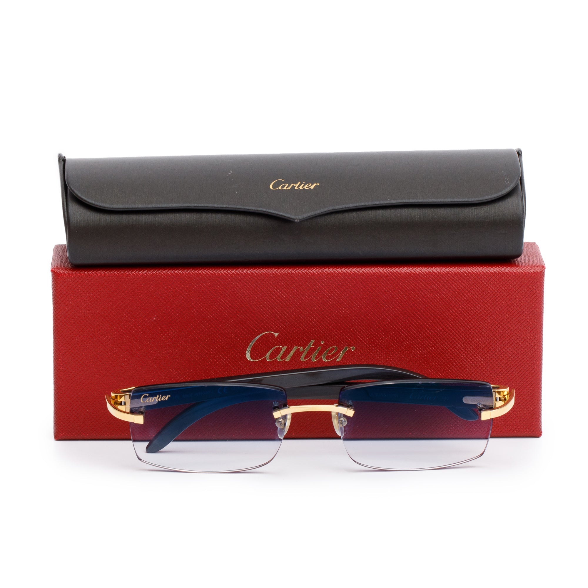 Cartier Gold Tone Metal Buffalo Horn C Allonge De Cartier Sunglasses w/ Box & Case
