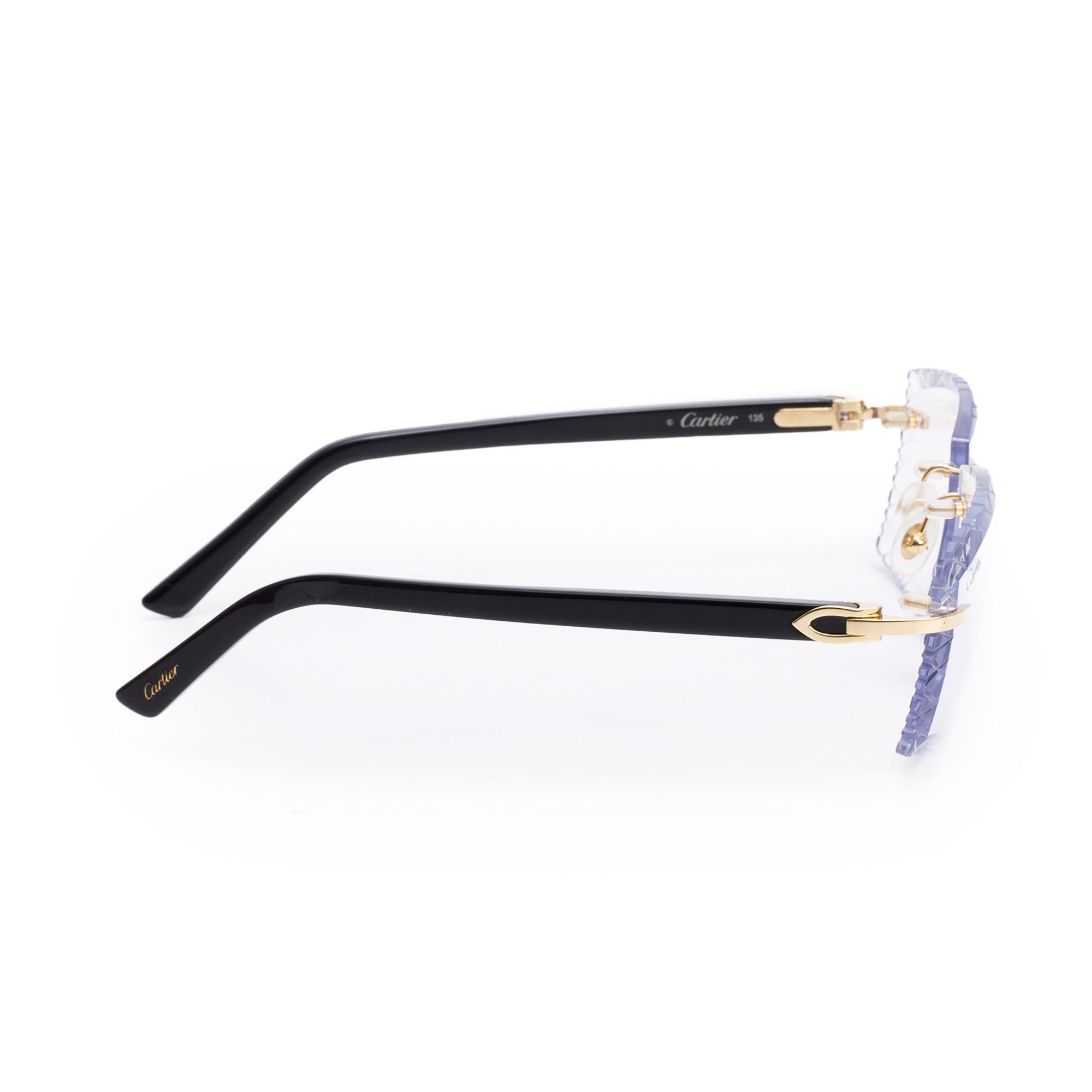 Cartier Gold Tone Metal Rimless Diamond Cut Sunglasses w/ Box
