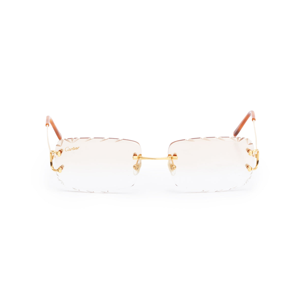 Cartier Gold Tone Metal Rimless Diamond Cut Sunglasses w/ Case – OLIVER'S