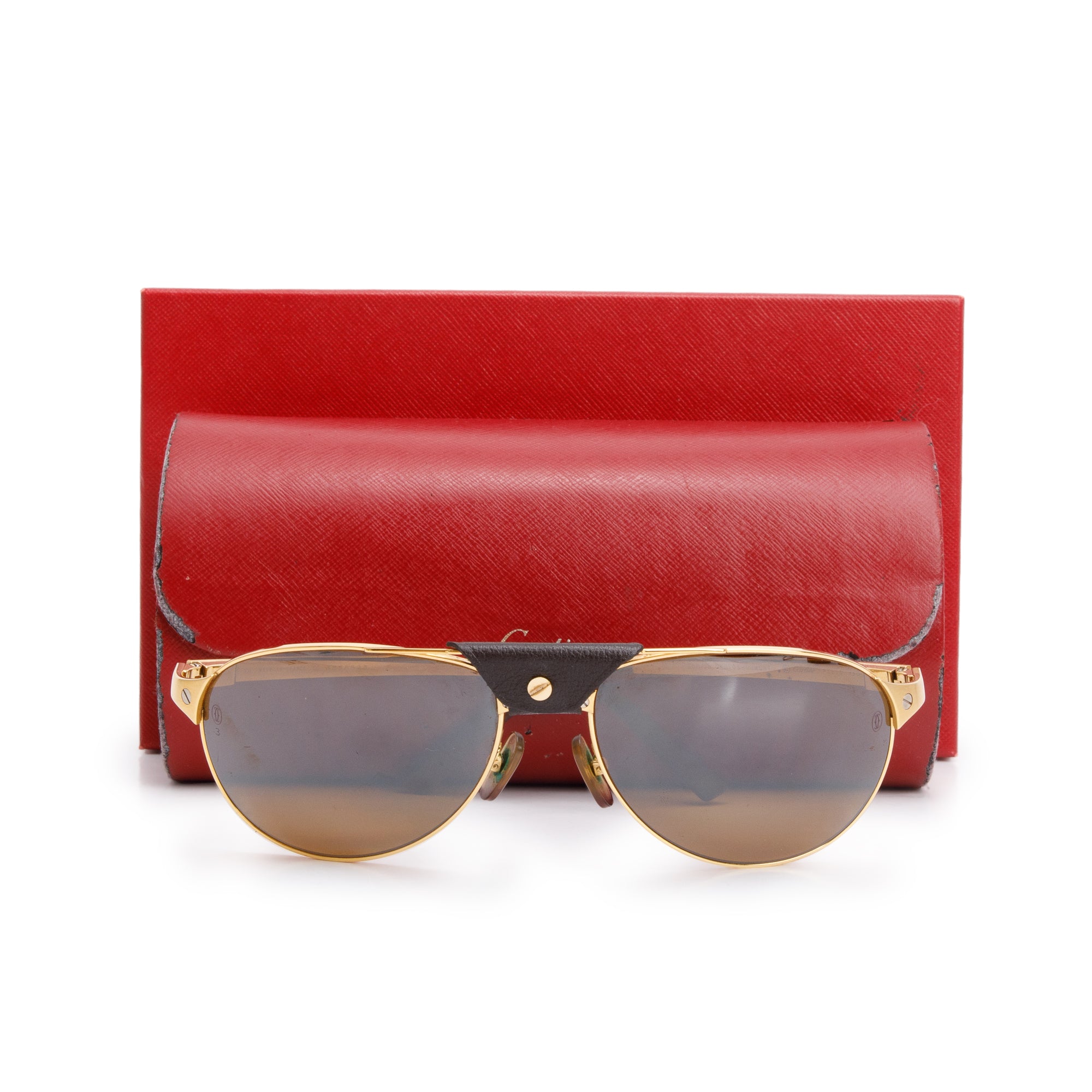 Cartier Gold-Tone Metal Santos De Cartier Dumont Sunglasses w/ Box & Case