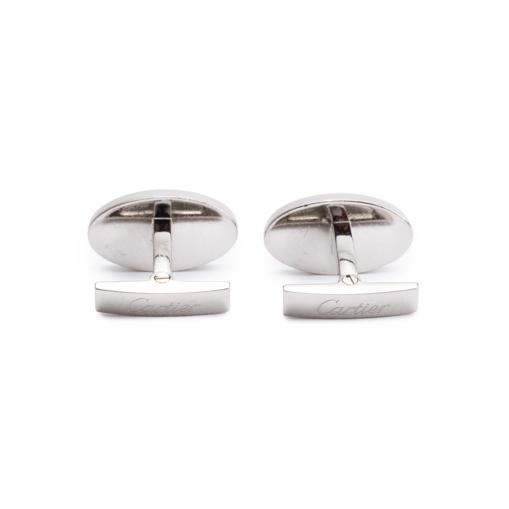 Cartier Palladium-Plated Black Laquer Double C Logo Decor Cufflinks