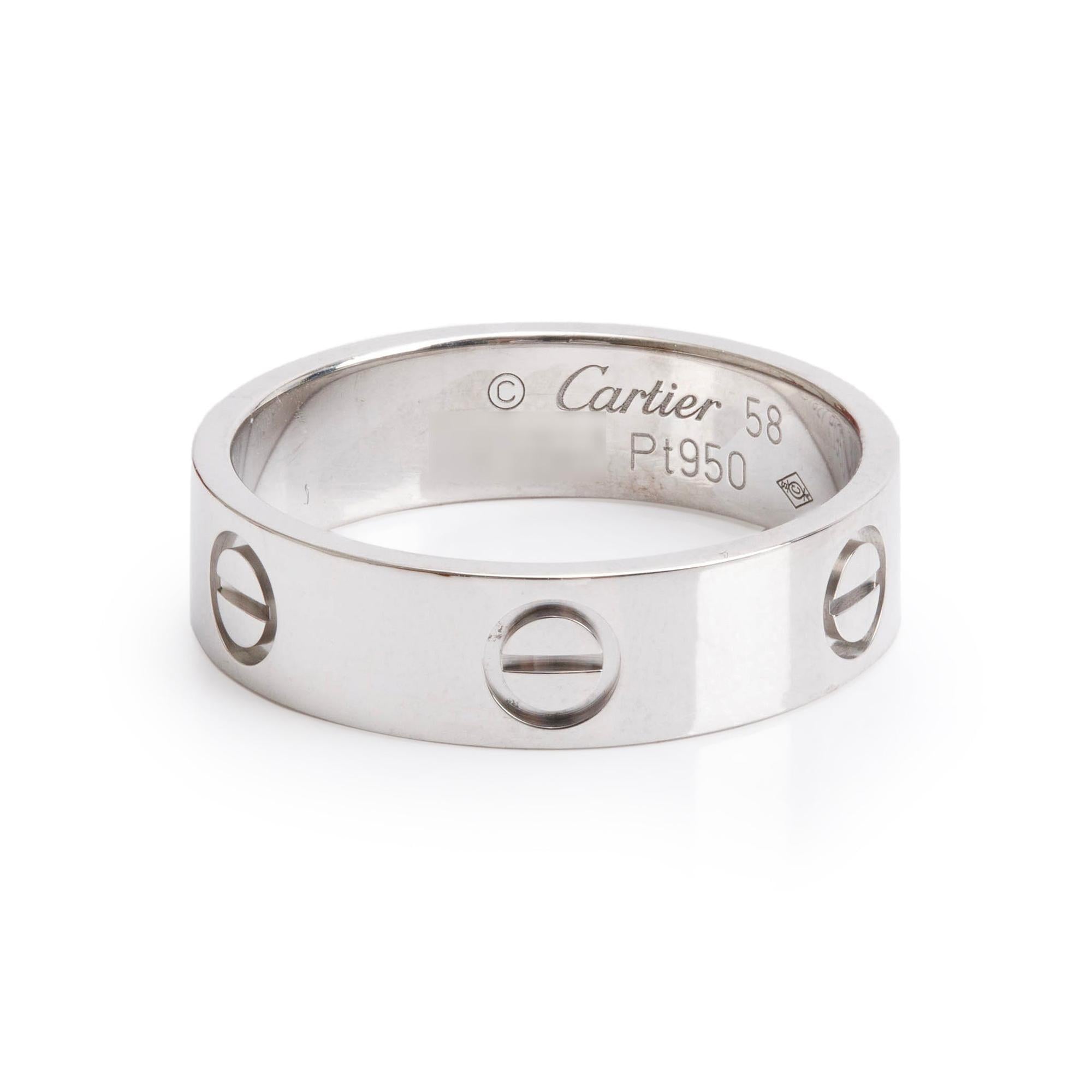 Cartier Platinum 5.5 MM Love Ring, Size 58 8.5 w/ Box & Certificate