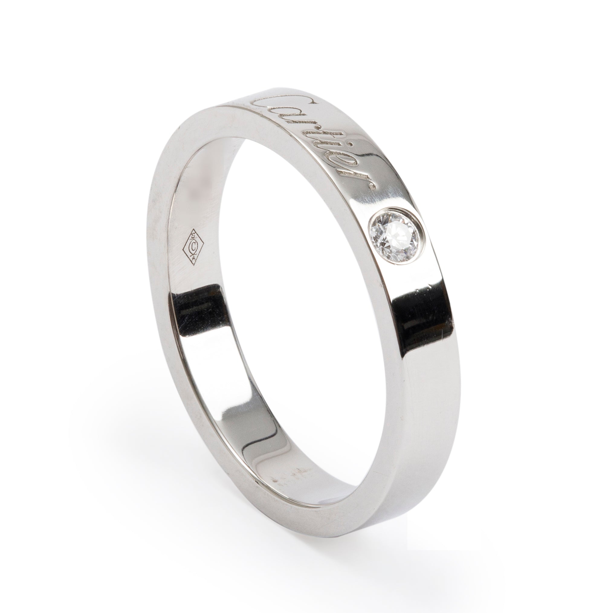 Cartier Platinum C de Cartier Diamond 3MM Wedding Band Ring, Size 48 4.5