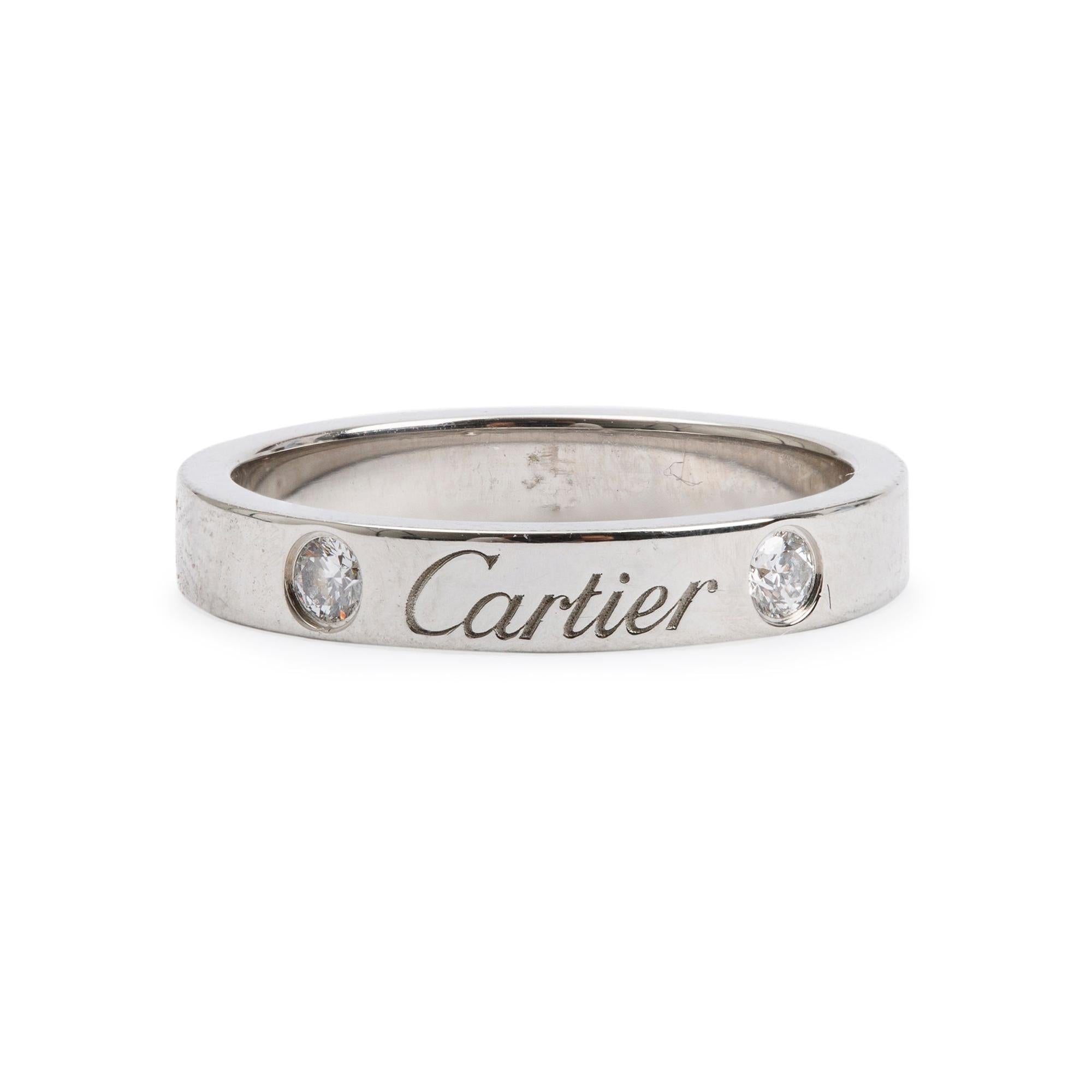 Cartier Platinum C de Cartier Diamond 3MM Wedding Band Ring, Size 48 4.5