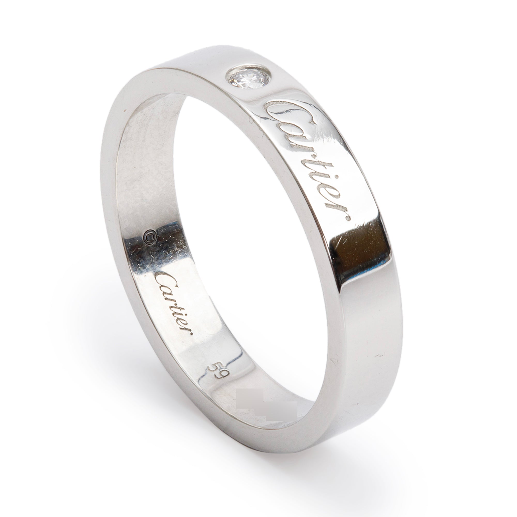 Cartier Platinum C de Cartier Diamond 4 MM Wedding Band Ring, Size 59 8.75