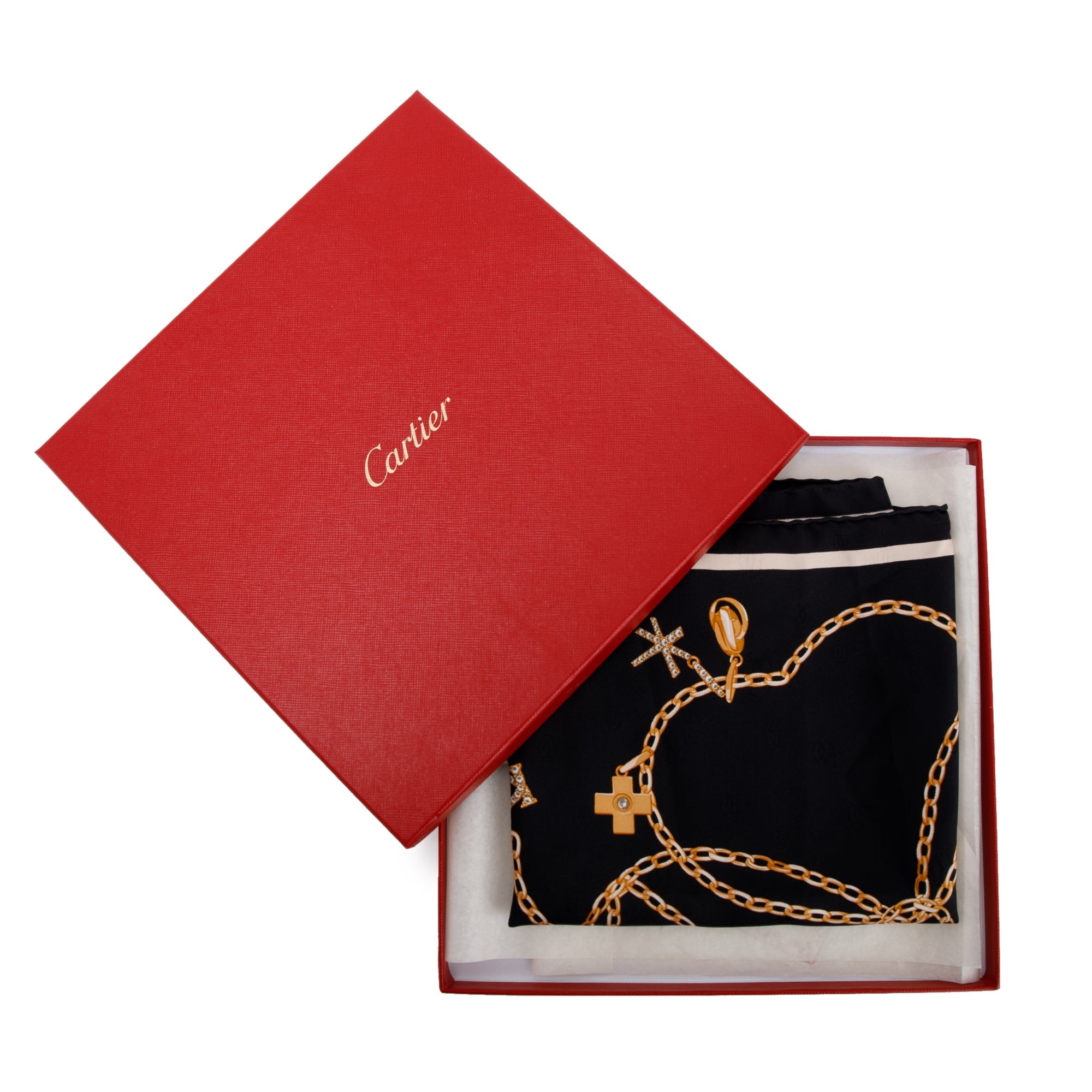 Cartier Printed Silk Scarf w/ Box & Authenticity Card