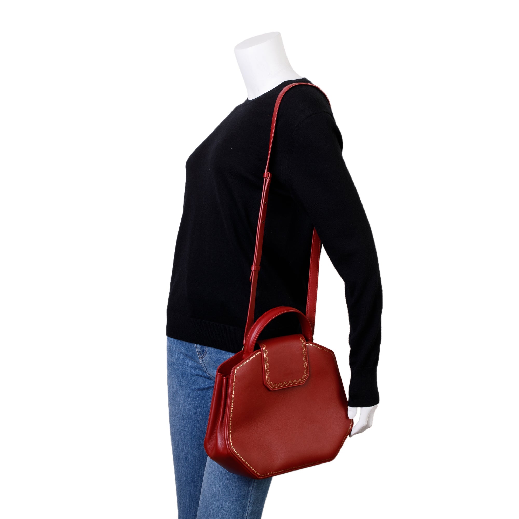 Cartier Red Calfskin Leather Guirlande De Cartier Top Handle Bag w/ Strap