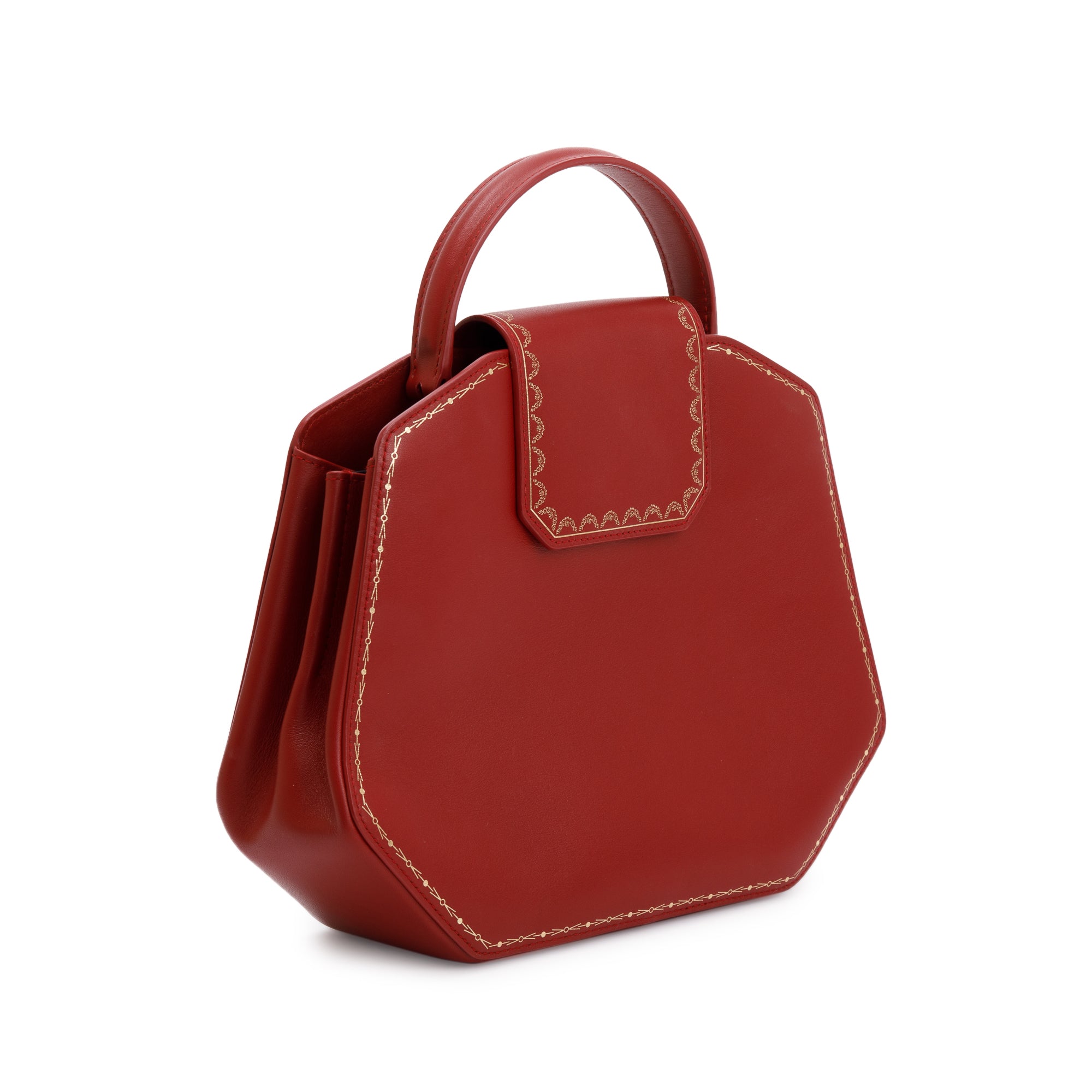 Cartier Red Calfskin Leather Guirlande De Cartier Top Handle Bag w/ Strap