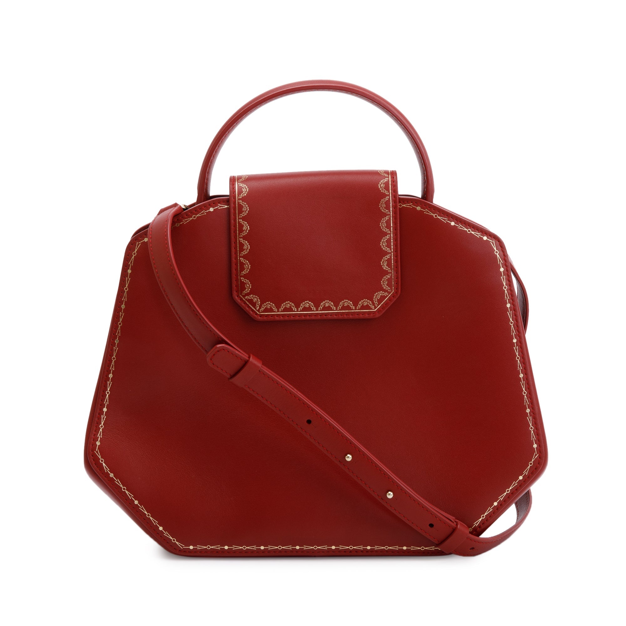 Cartier Red Calfskin Leather Guirlande De Cartier Top Handle Bag w/ Strap