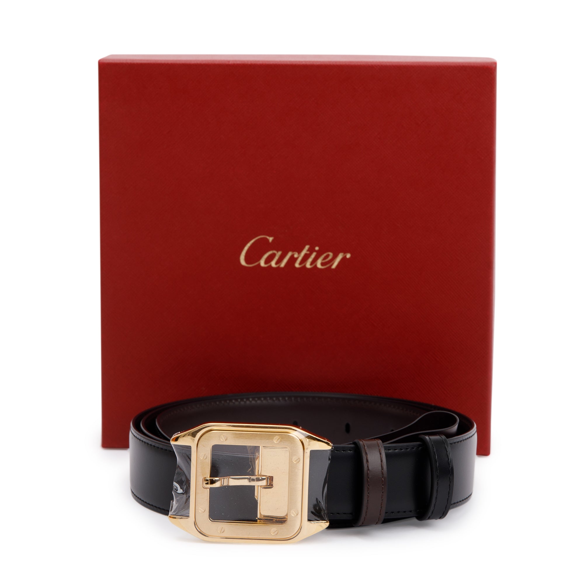 Cartier Santos de Cartier Black & Brown Leather Reversible Belt w/ Box & Authenticity Card