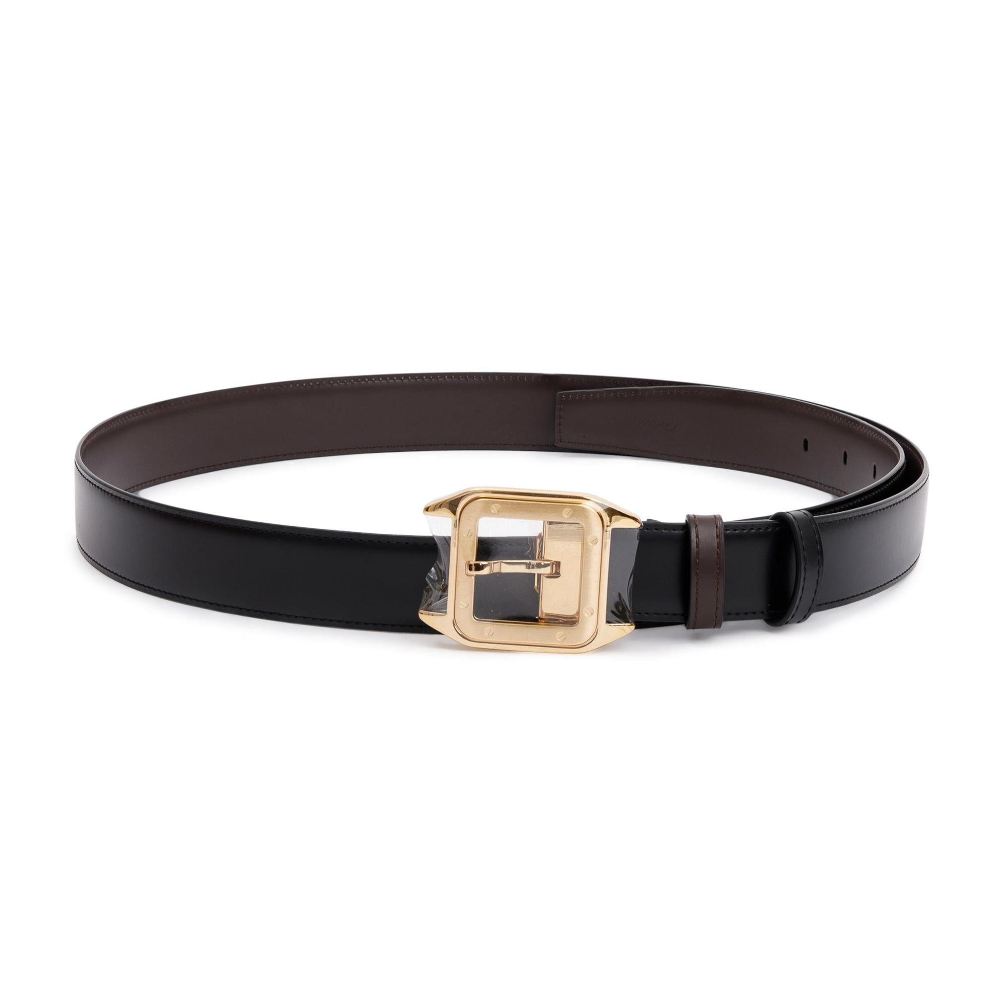 Cartier Santos de Cartier Black & Brown Leather Reversible Belt w/ Box & Authenticity Card