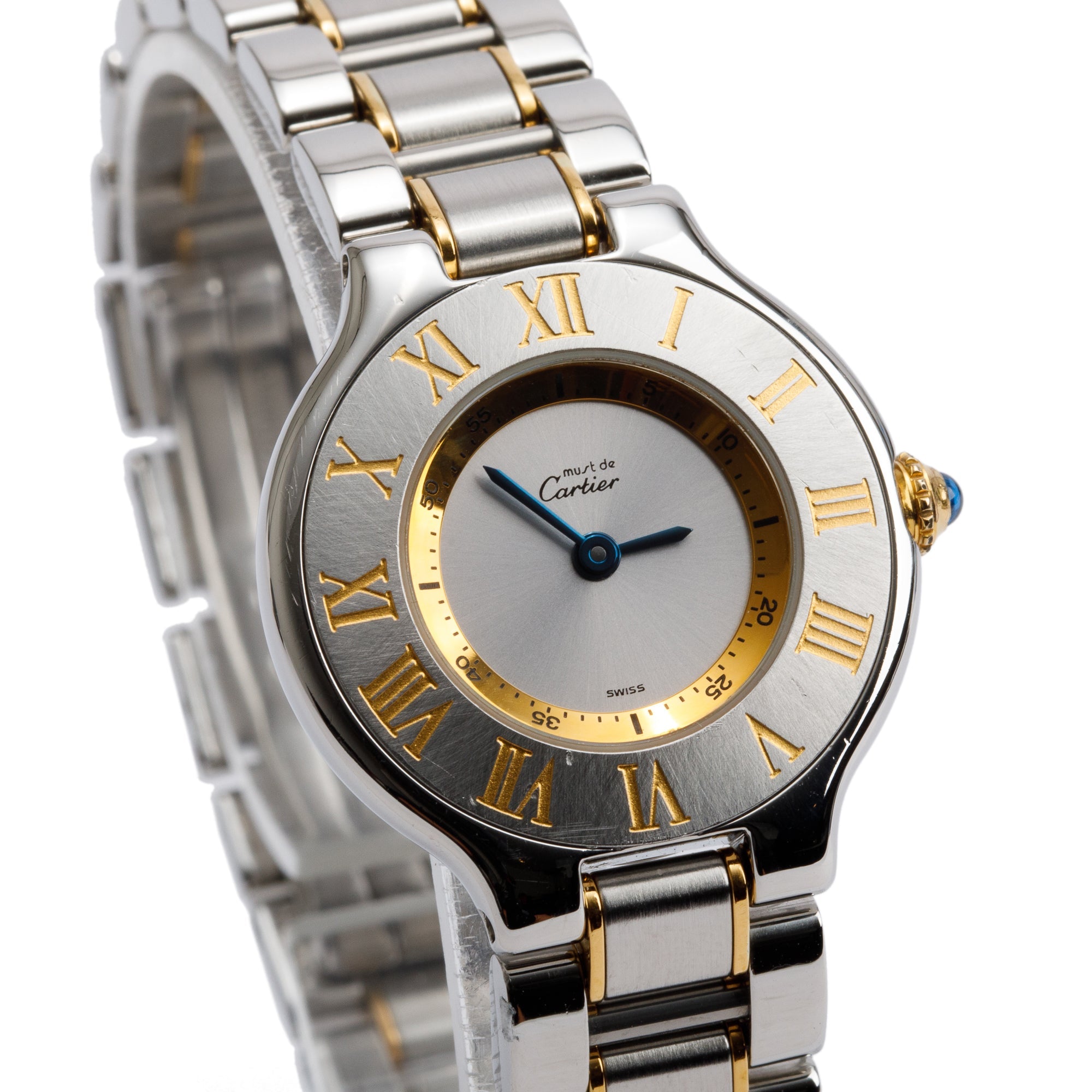 Cartier Stainless Steel & 18k Yellow Gold Plated Must de Cartier 21 28 MM Watch 1340 w/ Box & Papers