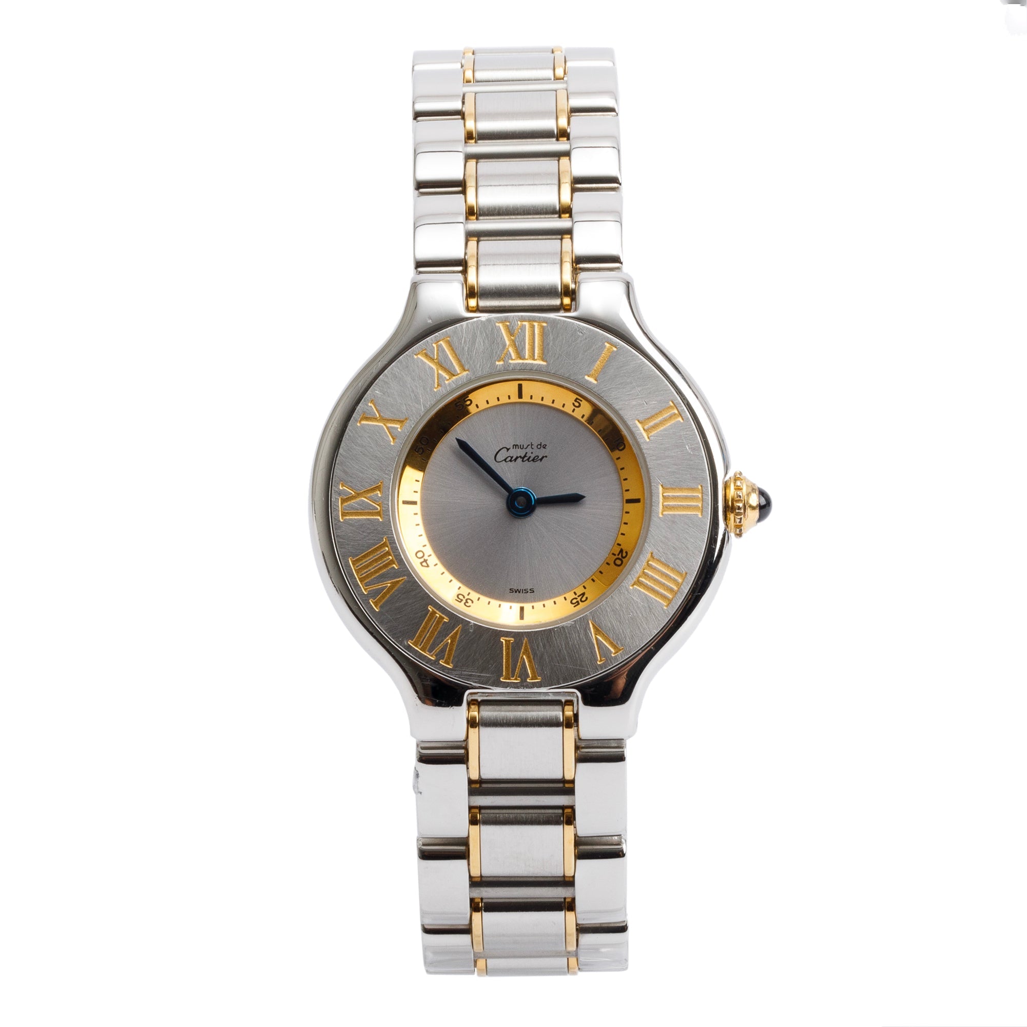 Cartier Stainless Steel & 18k Yellow Gold Plated Must de Cartier 21 28 MM Watch 1340 w/ Box & Papers