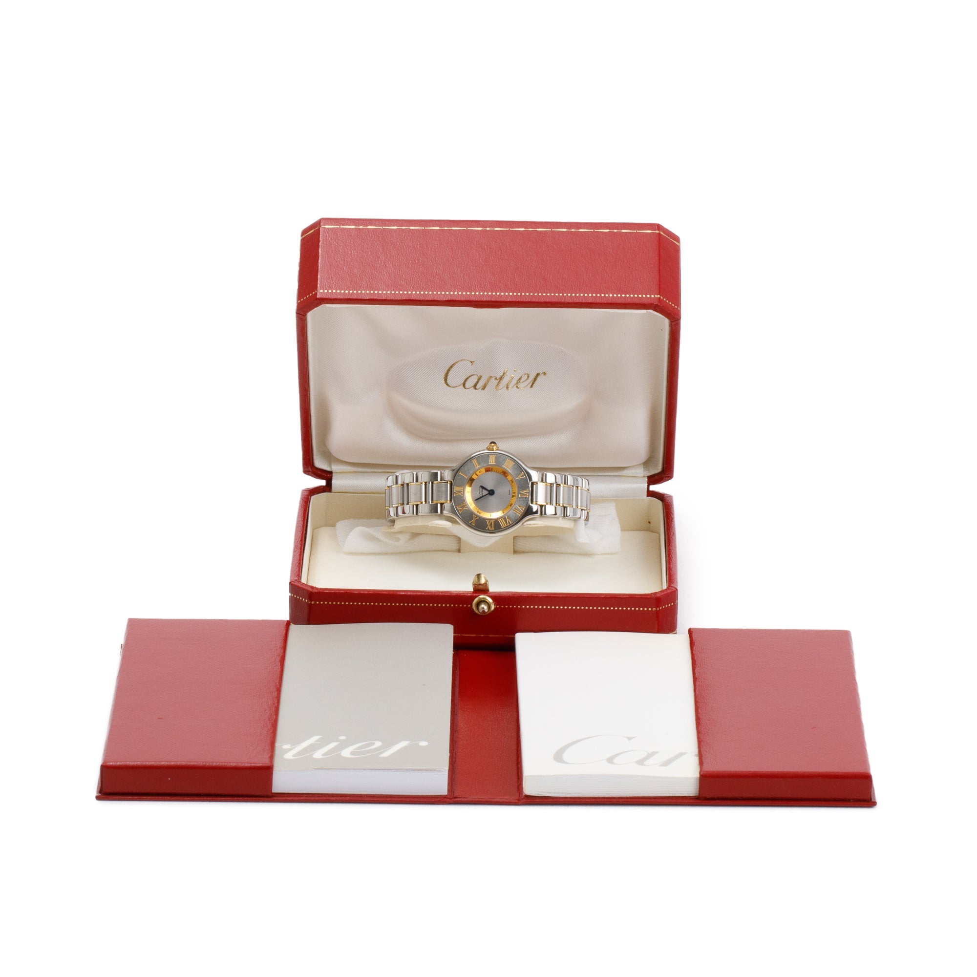 Cartier Stainless Steel & 18k Yellow Gold Plated Must de Cartier 21 28 MM Watch w/ Box & Papers