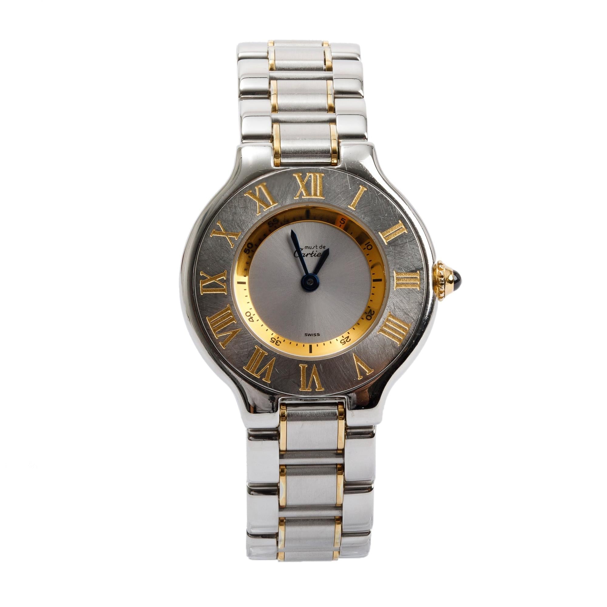 Cartier Stainless Steel & 18k Yellow Gold Plated Must de Cartier 21 28 MM Watch w/ Box & Papers