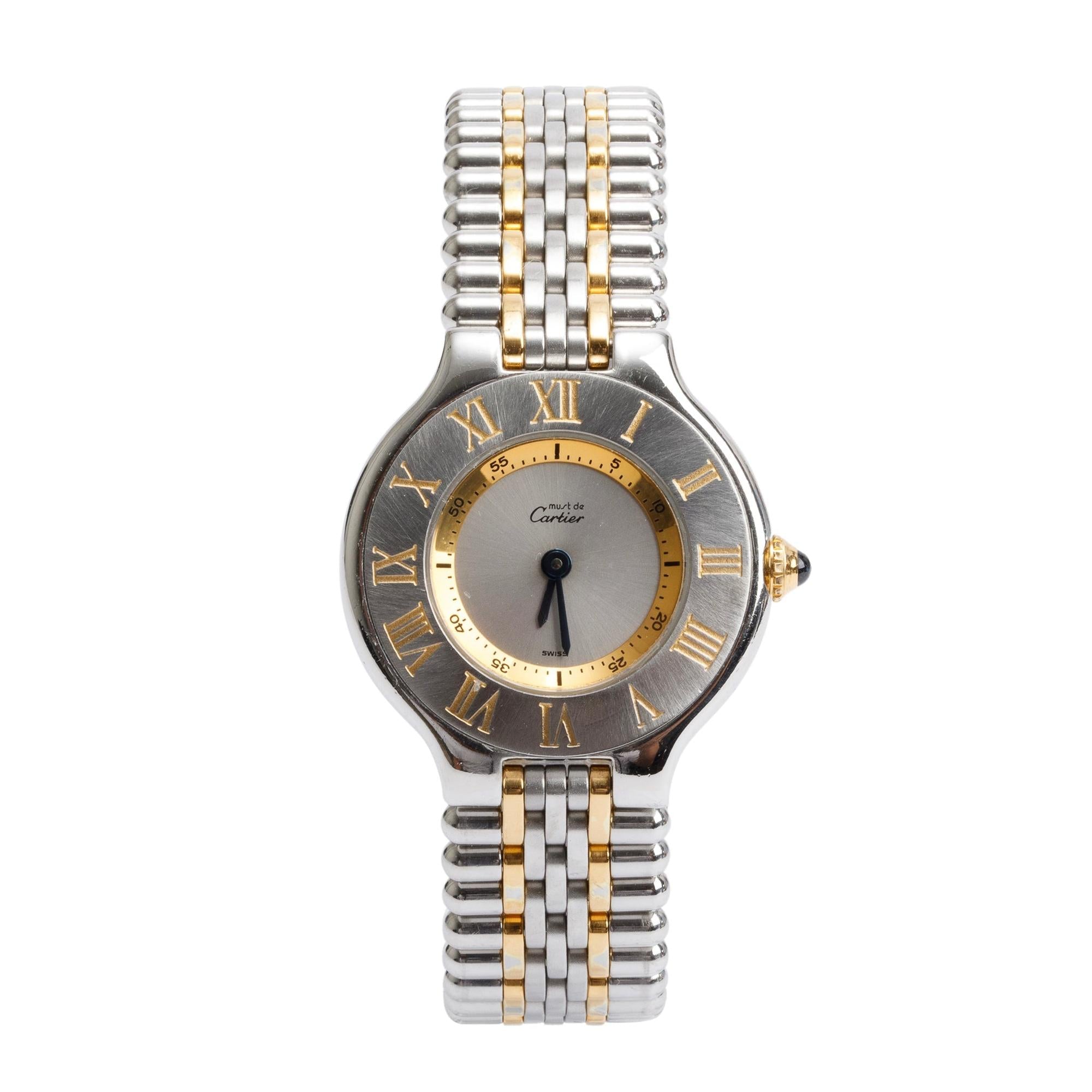 Cartier Stainless Steel & 18k Yellow Gold Plated Must de Cartier 21 28 MM Watch w/ Box & Papers