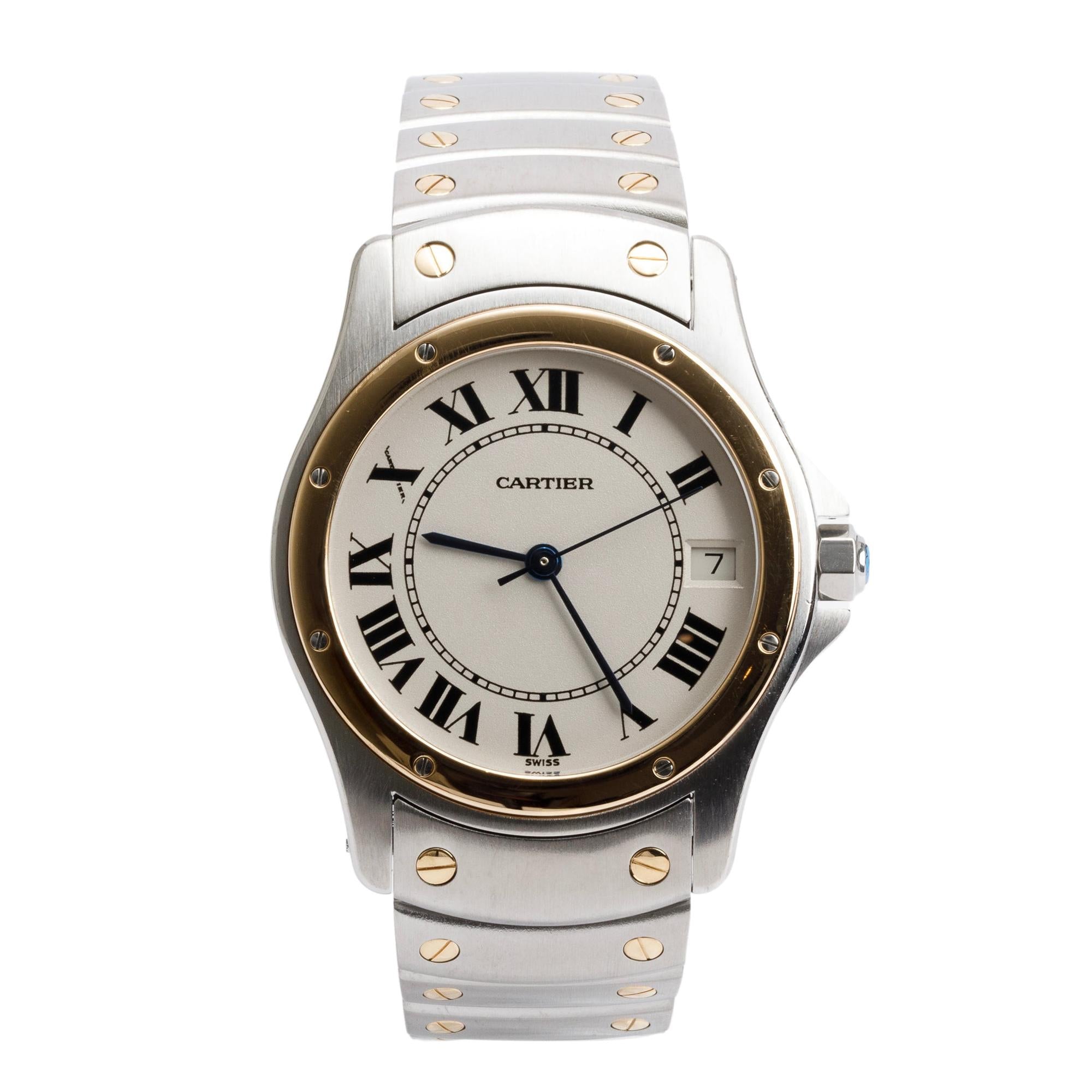 Cartier Stainless Steel & 18k Yellow Gold Santos Ronde 33 MM Automatic Watch