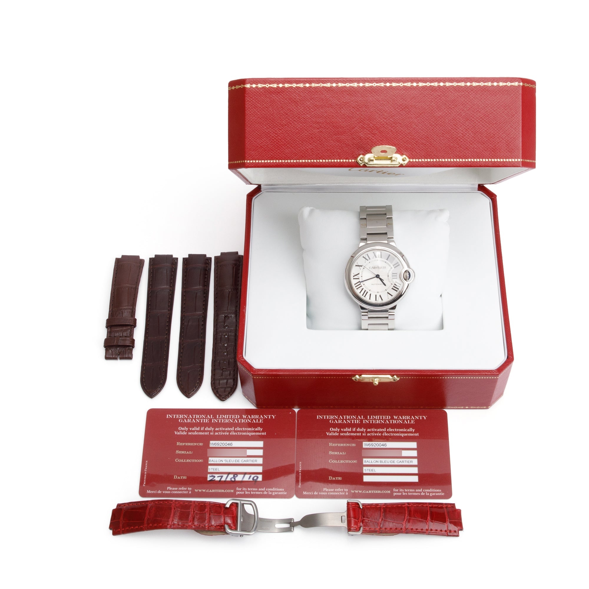 Cartier Stainless Steel Ballon Bleu de Cartier 36 MM Automatic Watch 3284 w/ Box, Papers, & Extra Straps