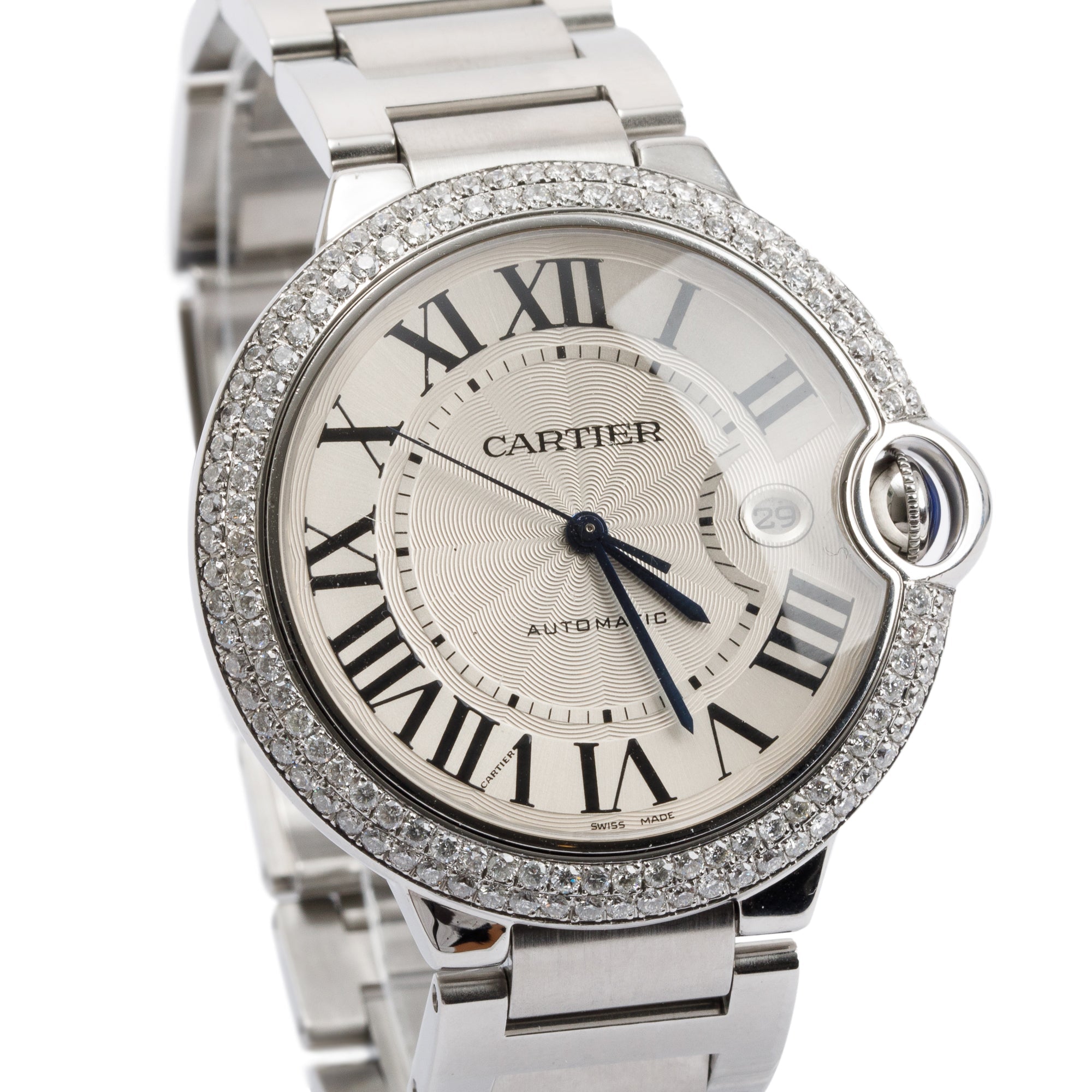 Cartier Stainless Steel Diamond Bezel Ballon Bleu de Cartier 42MM Automatic Watch w/ Box & Papers