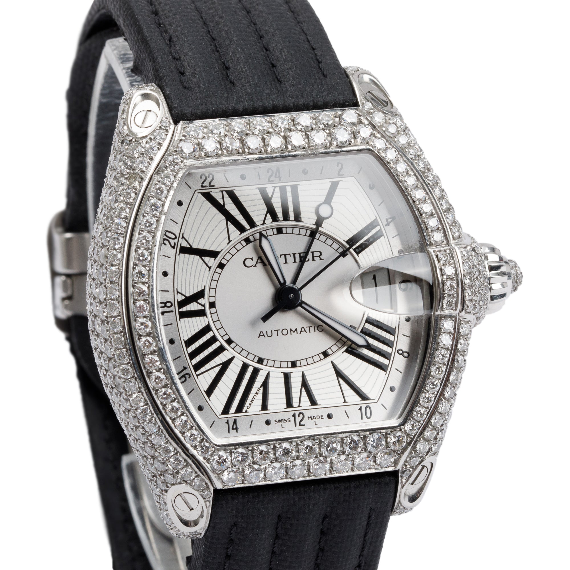 Cartier Stainless Steel Diamond Roadster GMT XL 42MM Automatic Watch w/ Box