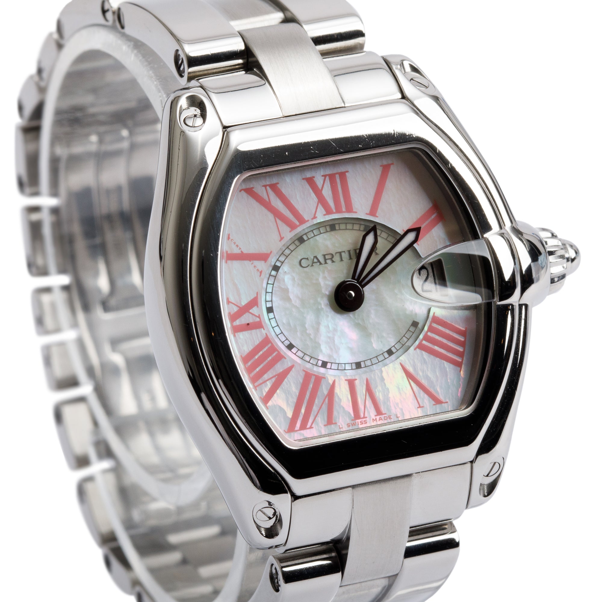 Cartier Stainless Steel Mother of Pearl Dial Roadster 31MM Watch 2675