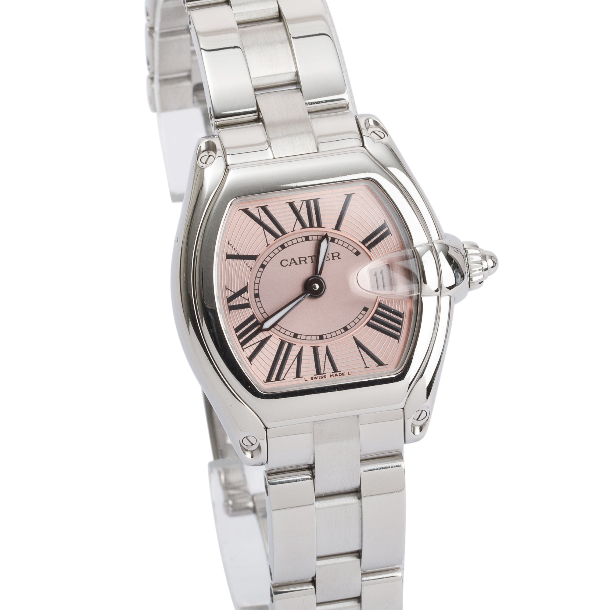Cartier Stainless Steel Roadster 31MM Watch Pink Dial w/ Box, Papers & Extra Strap