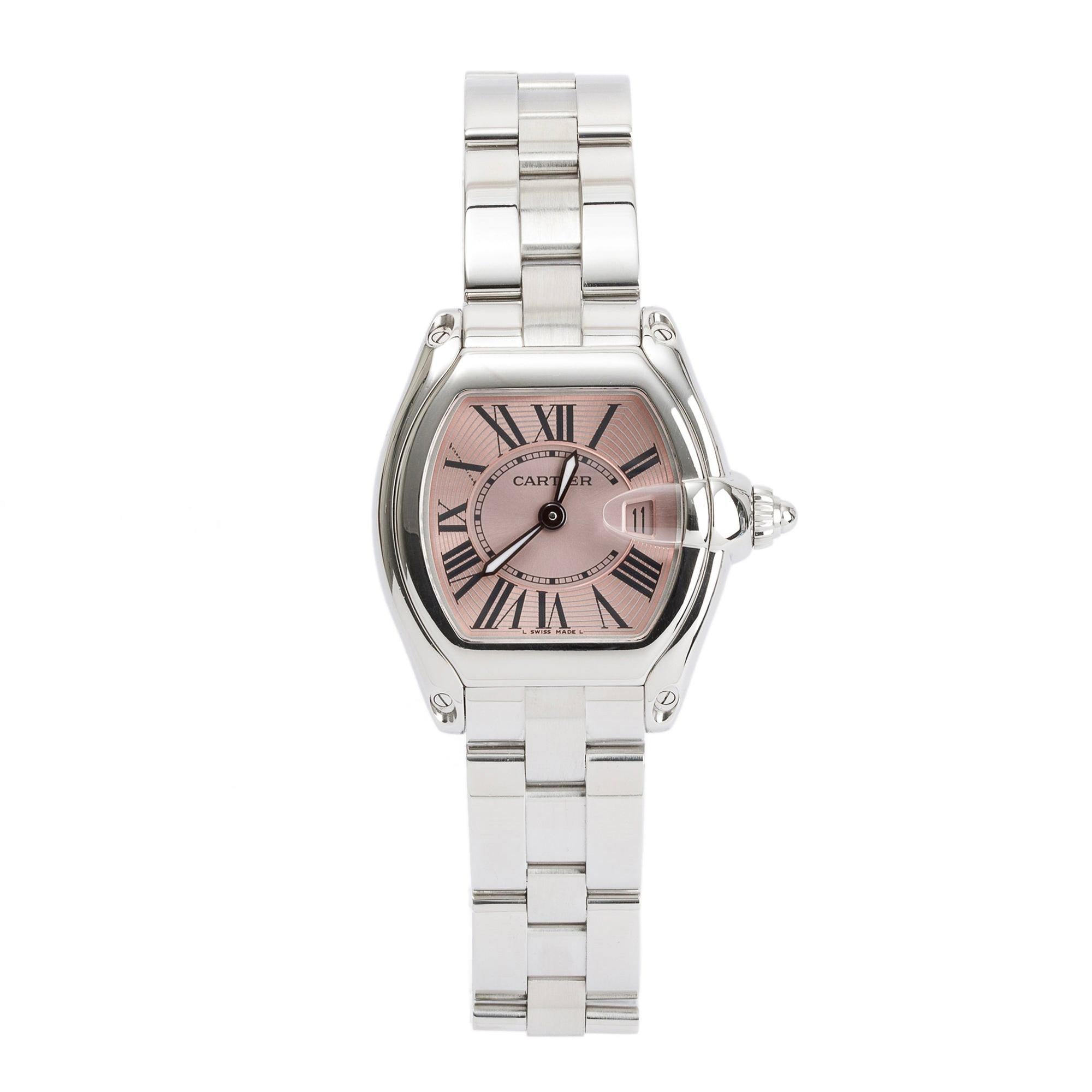Cartier Stainless Steel Roadster 31MM Watch Pink Dial w/ Box, Papers & Extra Strap