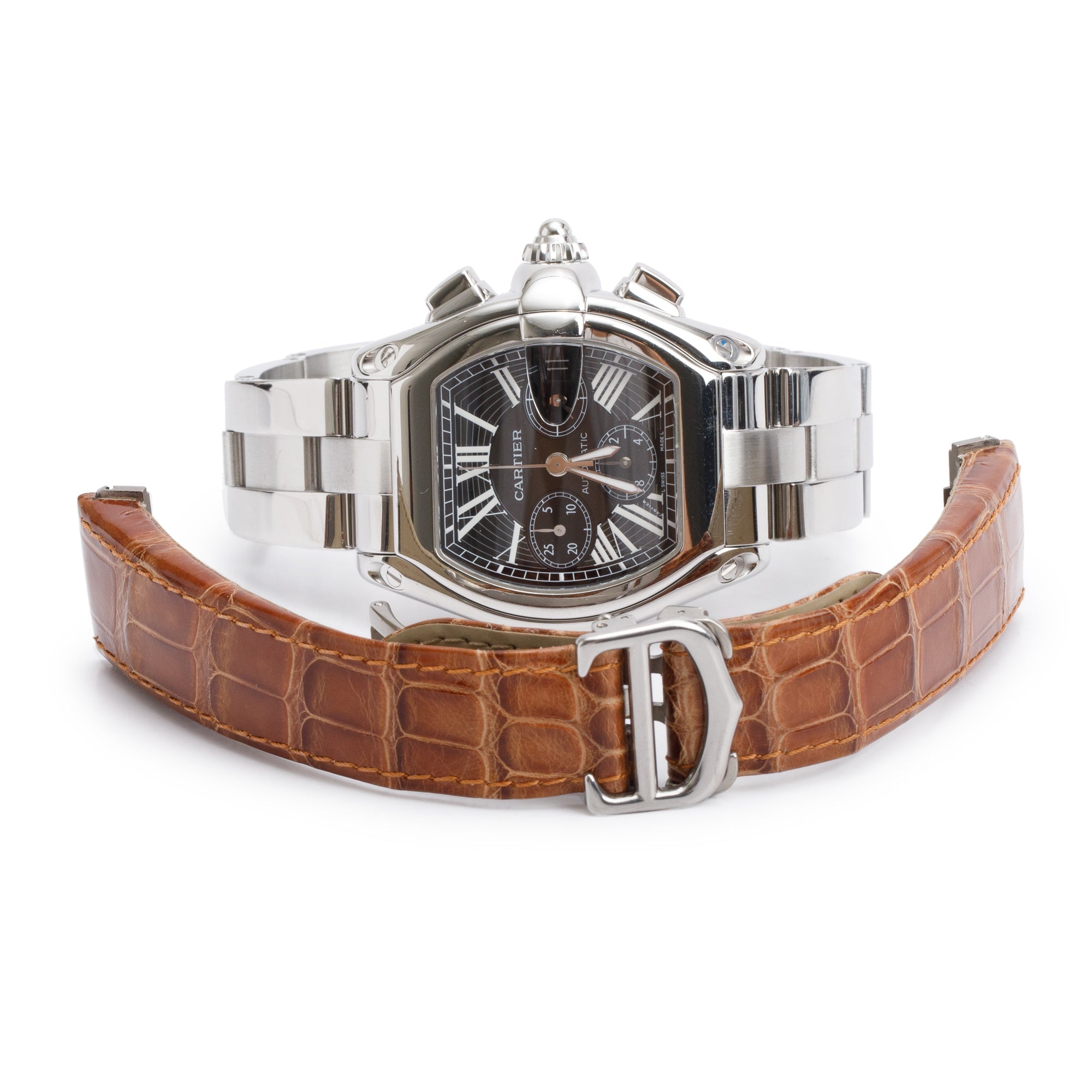 Cartier Stainless Steel Roadster XL Chronograph Automatic Watch 2618 w/ Extra Leather Strap