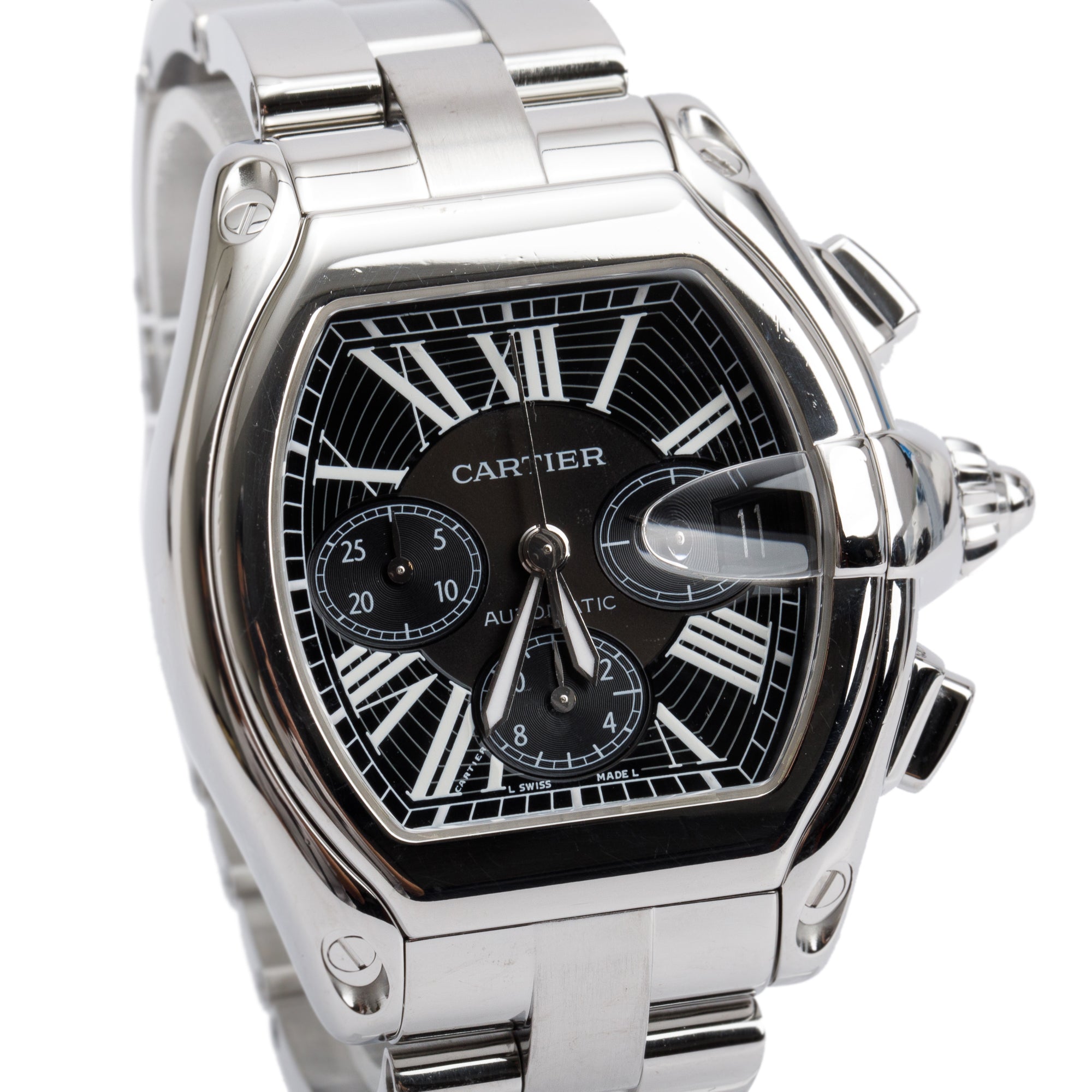 Cartier Stainless Steel Roadster XL Chronograph Automatic Watch 2618 w/ Extra Leather Strap