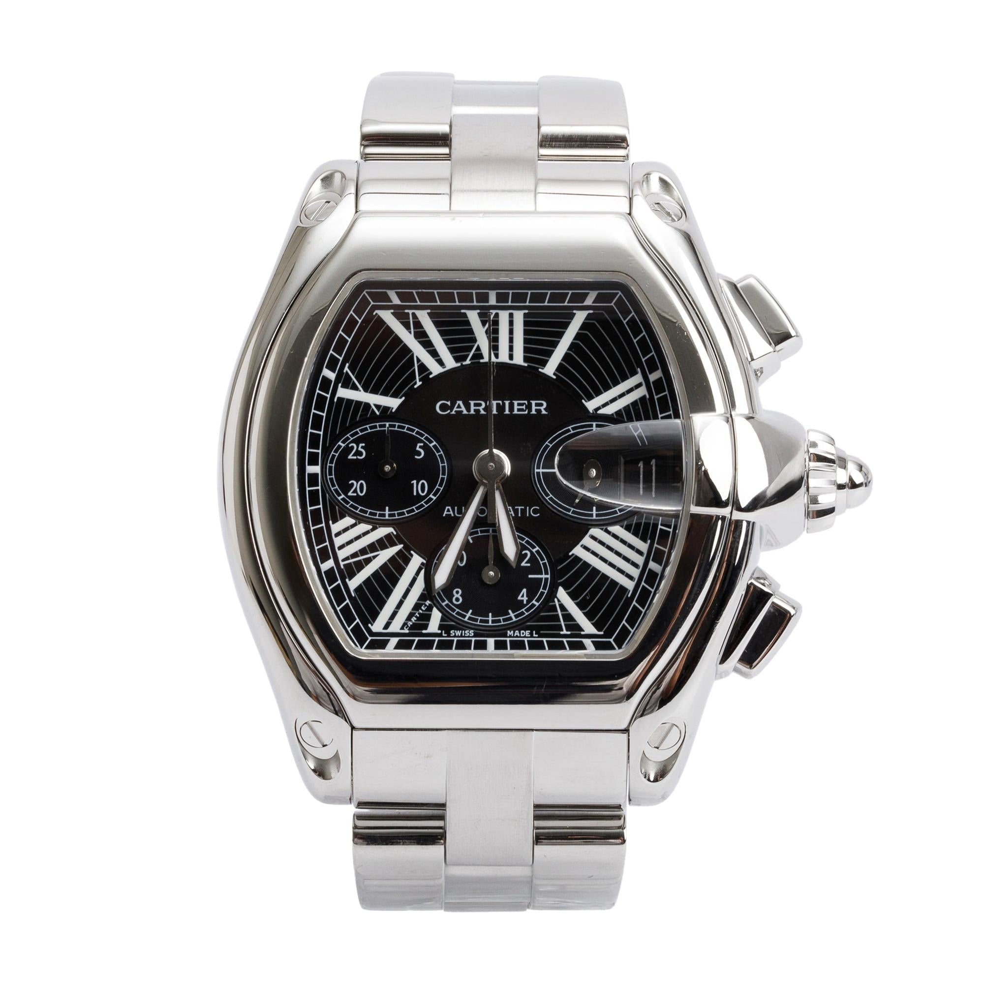 Cartier Stainless Steel Roadster XL Chronograph Automatic Watch 2618 w/ Extra Leather Strap