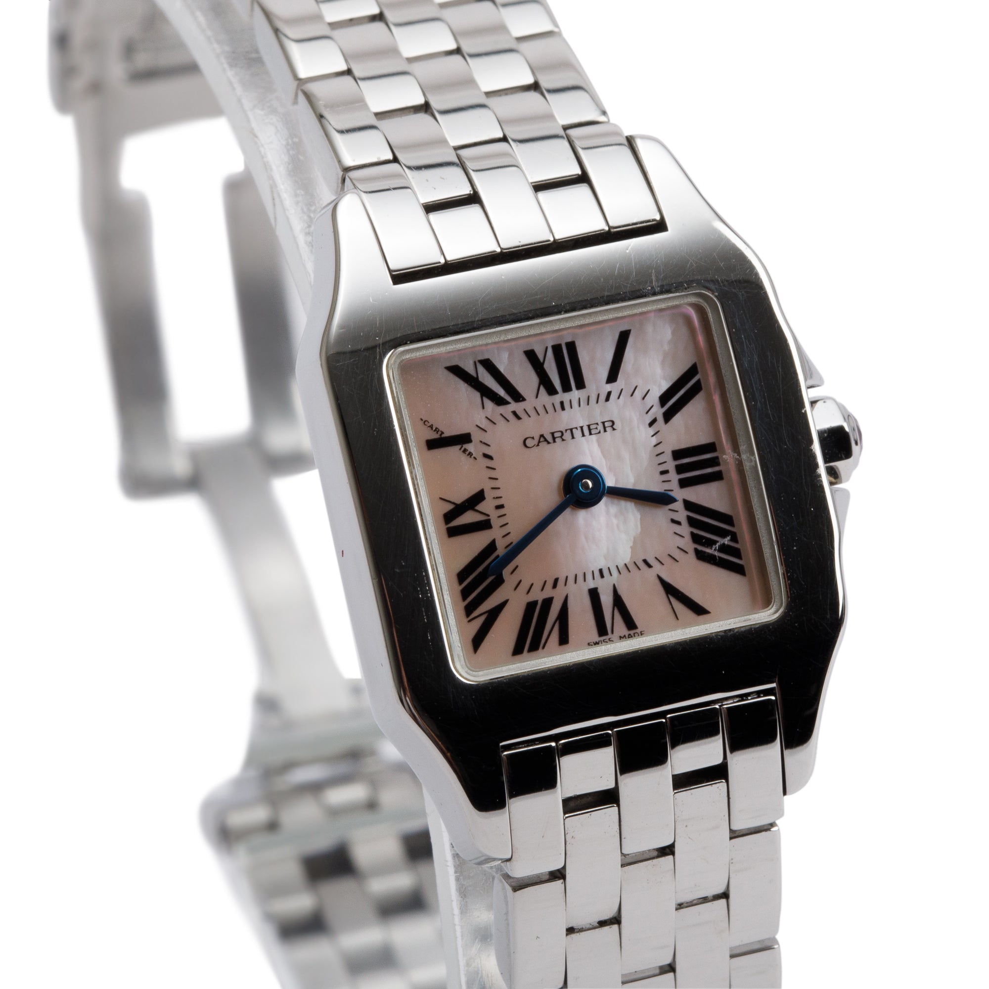 Cartier Stainless Steel Santos Demoiselle Pink Mother of Pearl Dial Watch