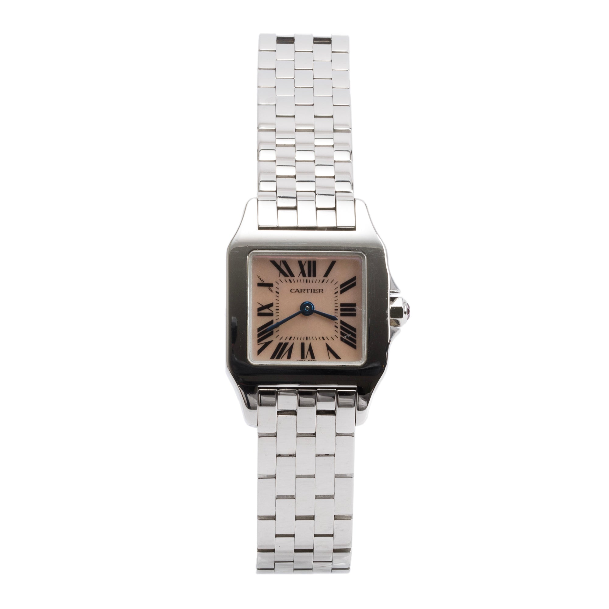 Cartier Stainless Steel Santos Demoiselle Pink Mother of Pearl Dial Watch