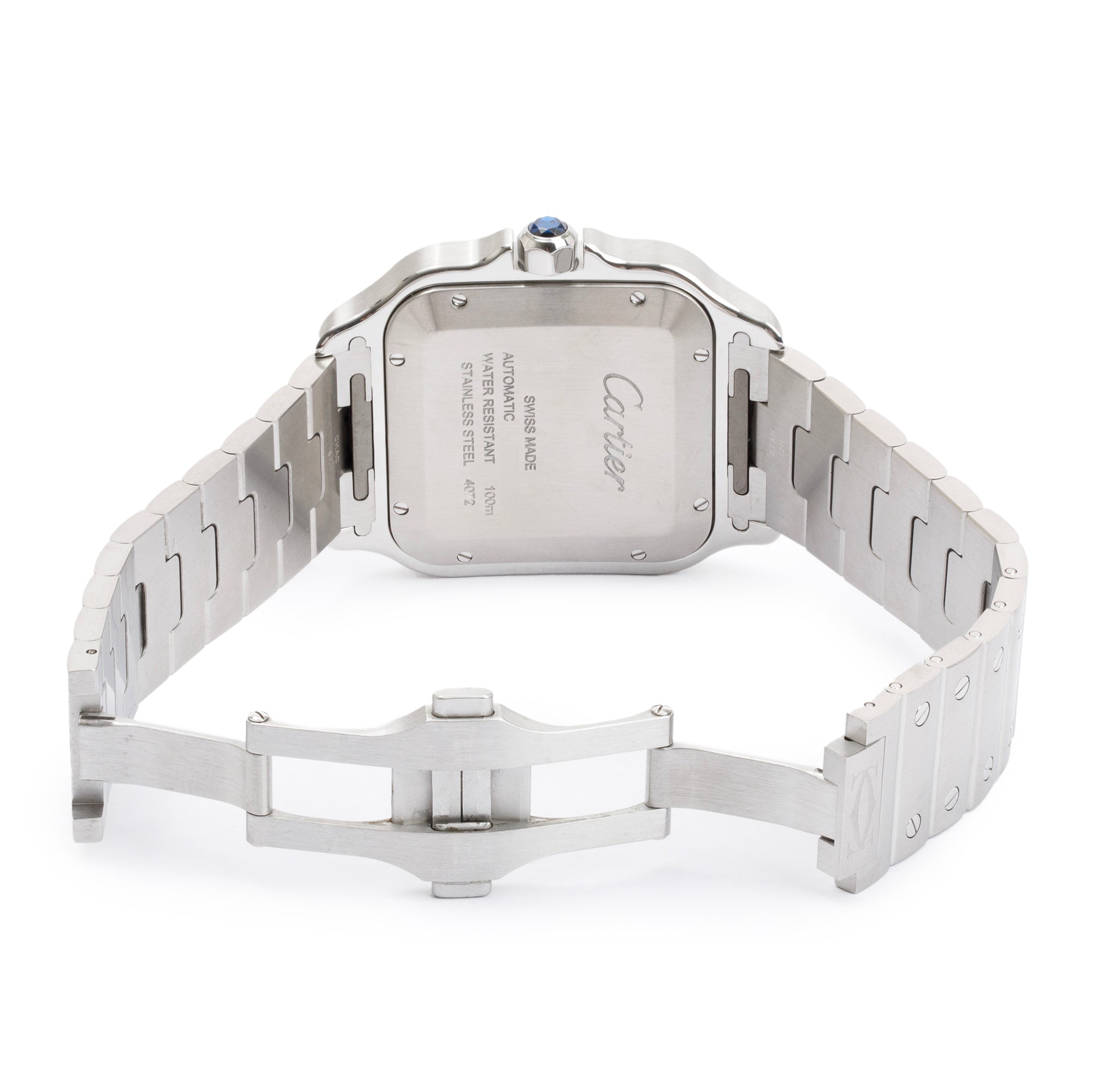 Cartier Stainless Steel Santos de Cartier Blue Dial Automatic Watch, Large Model w/ Box, Papers, Extra Strap