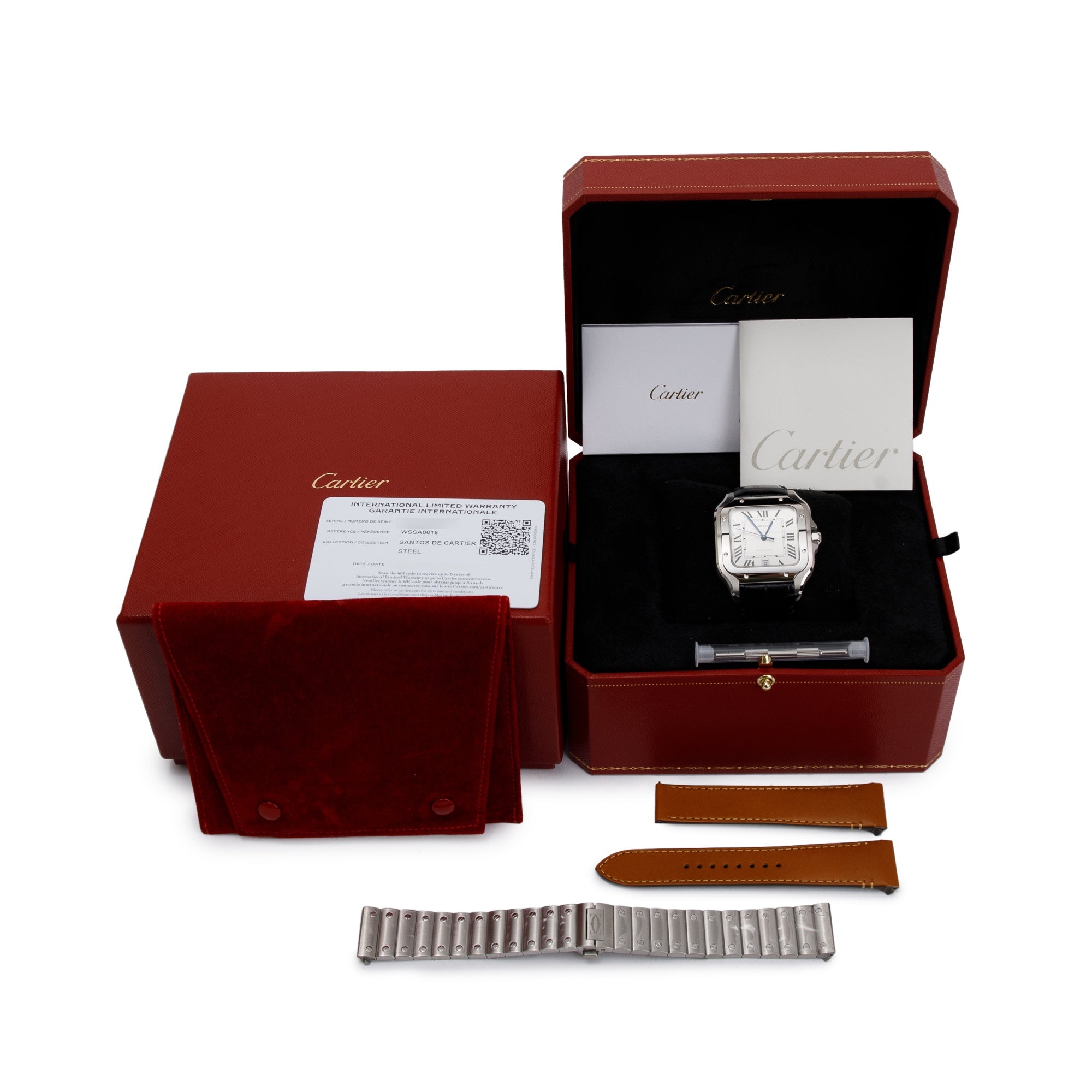 Cartier Stainless Steel Santos de Cartier Watch, Large Model w/ Box, Papers & Extra Straps
