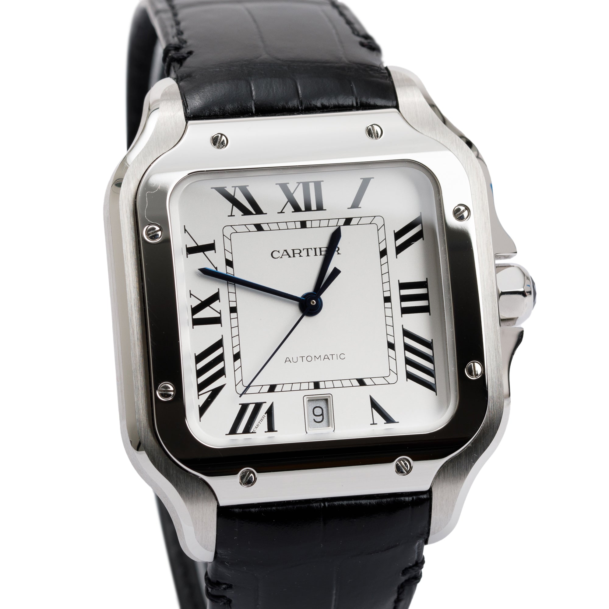 Cartier Stainless Steel Santos de Cartier Watch, Large Model w/ Box, Papers & Extra Straps