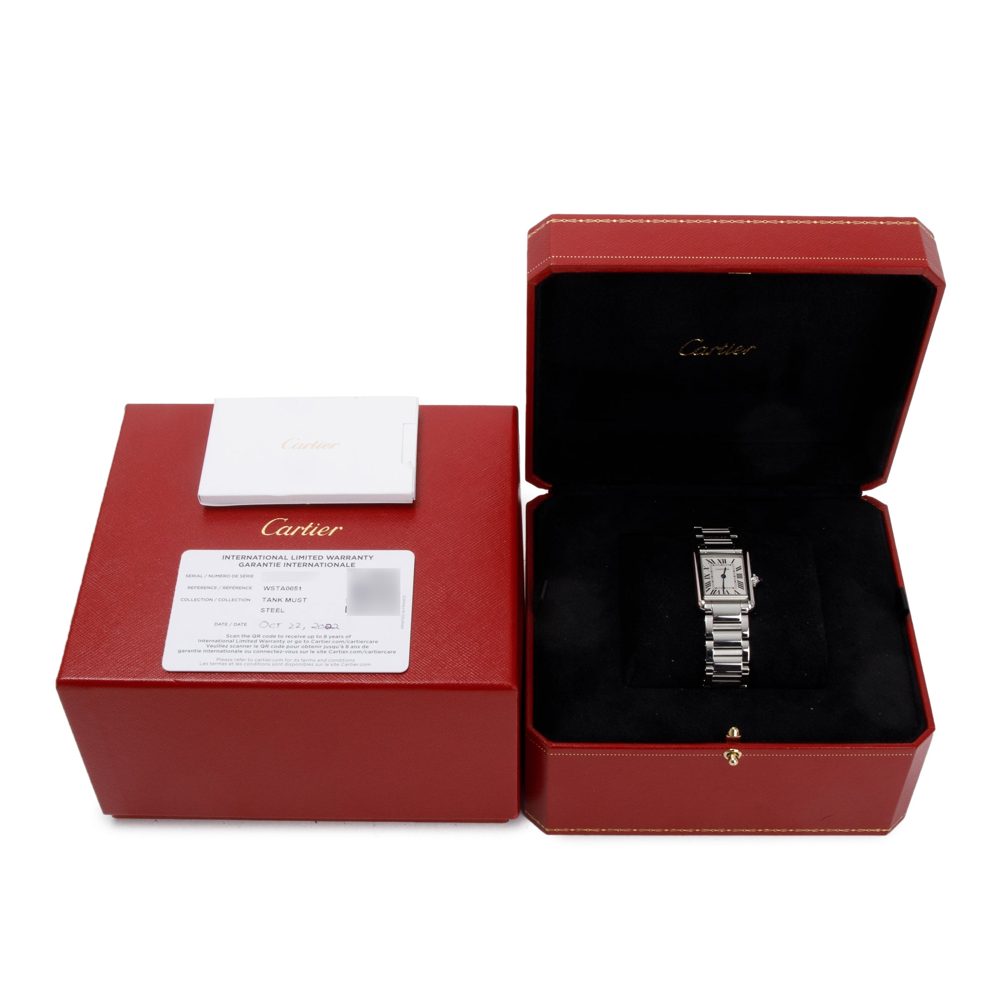 Cartier Stainless Steel Tank Must Watch, Small Model w/ Box & Papers