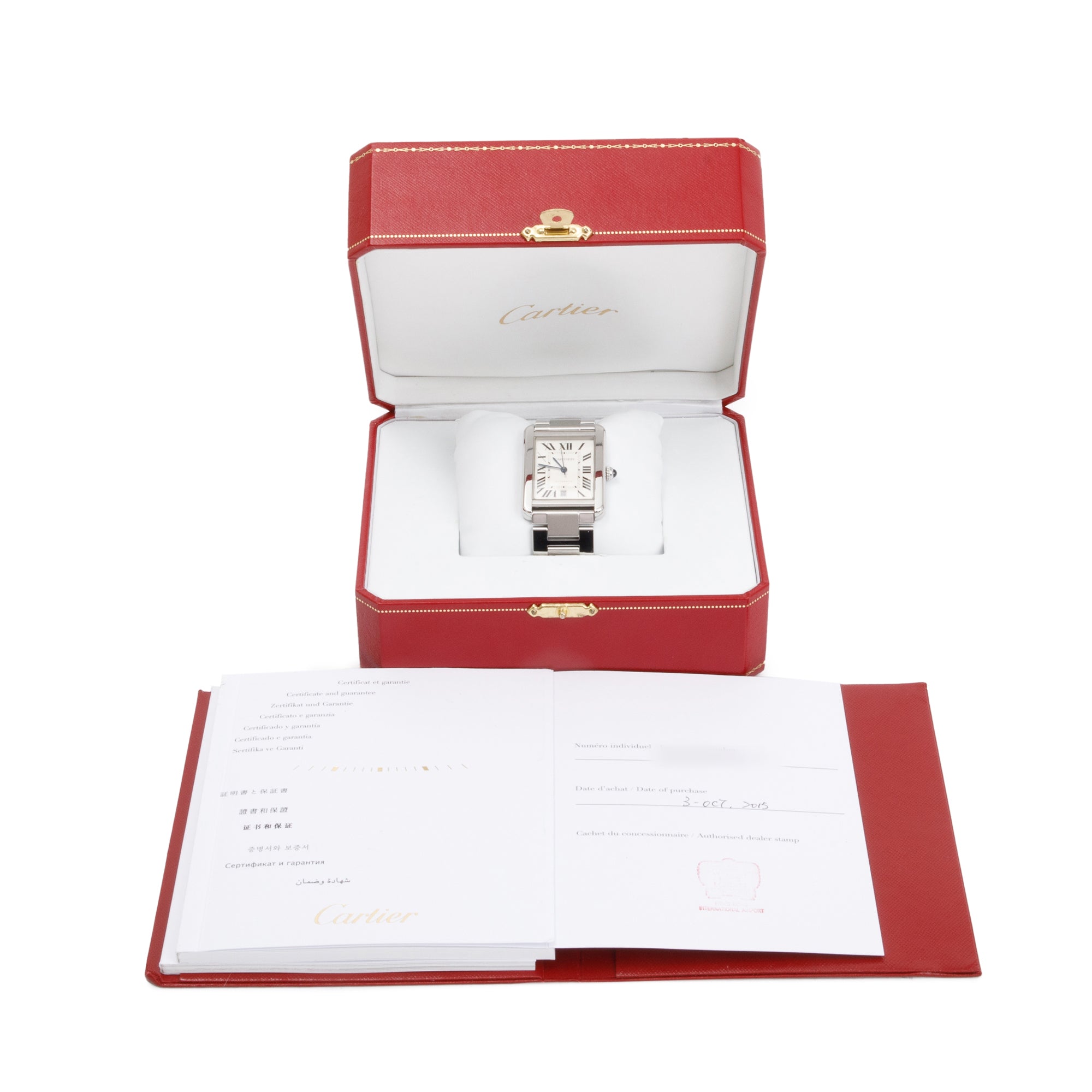 Cartier Stainless Steel Tank Solo XL 31 MM Automatic Watch w/ Box & Papers