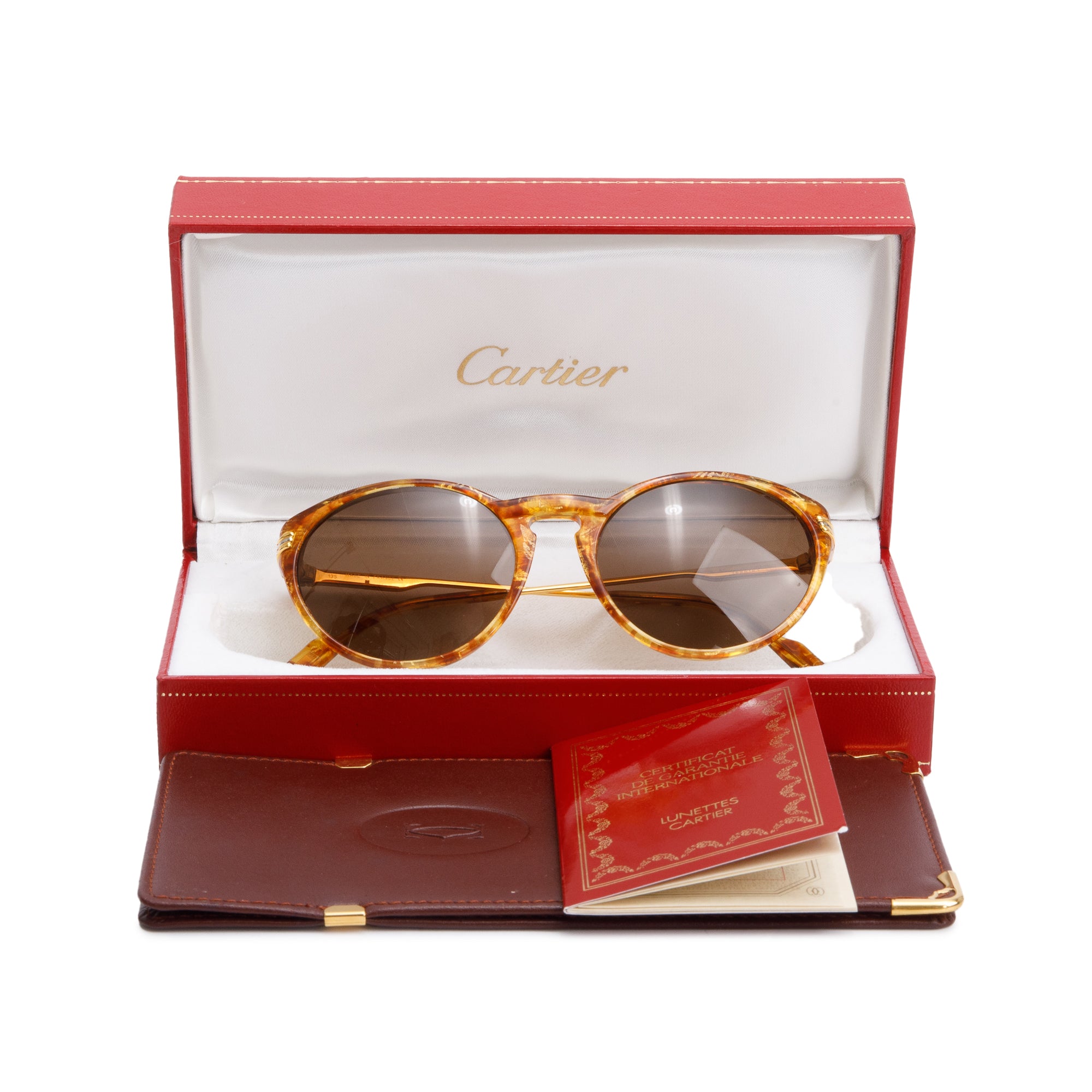 Cartier Vintage 135 Brown Tortoise Trinity Cat Eye Sunglasses w/ Box & Case