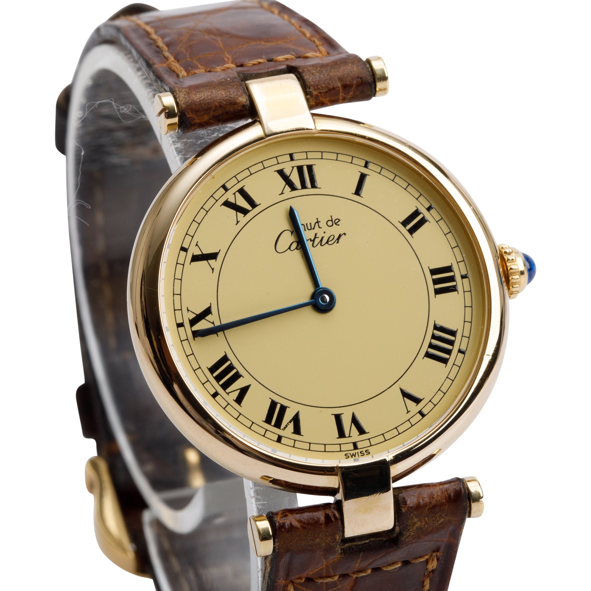 Cartier Vintage 18k Gold Vermeil Sterling Silver Argent Must De Cartier Vendome 30 MM Quartz Watch