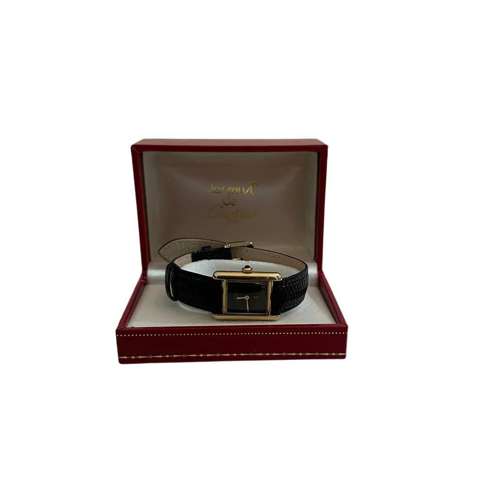 Cartier Vintage 18k Gold Vermeil Sterling Silver Argent Must De Cartier Watch w/ Box