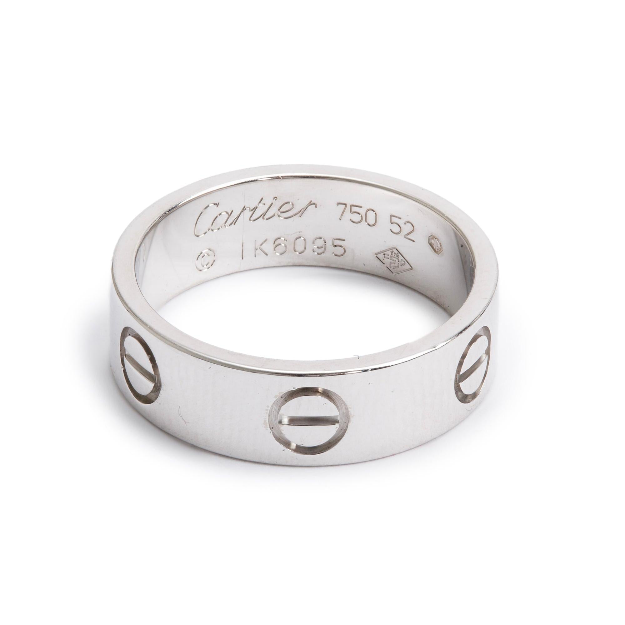 Cartier Vintage 18k White Gold 5.5 MM Love Ring, Size 52 6.25