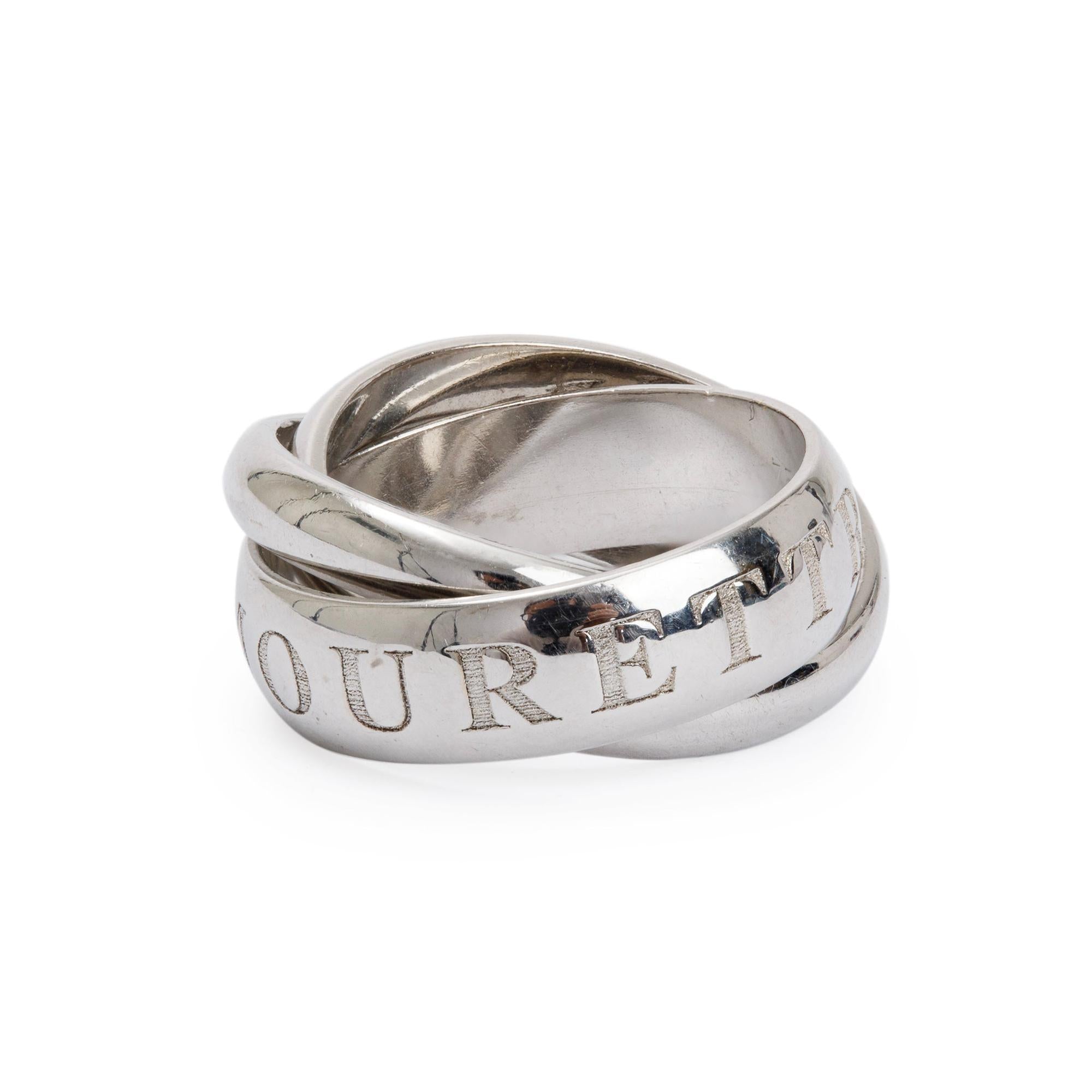 Cartier Vintage 18k White Gold Or Amour Et Trinity Rolling Ring, Size 48 4.5