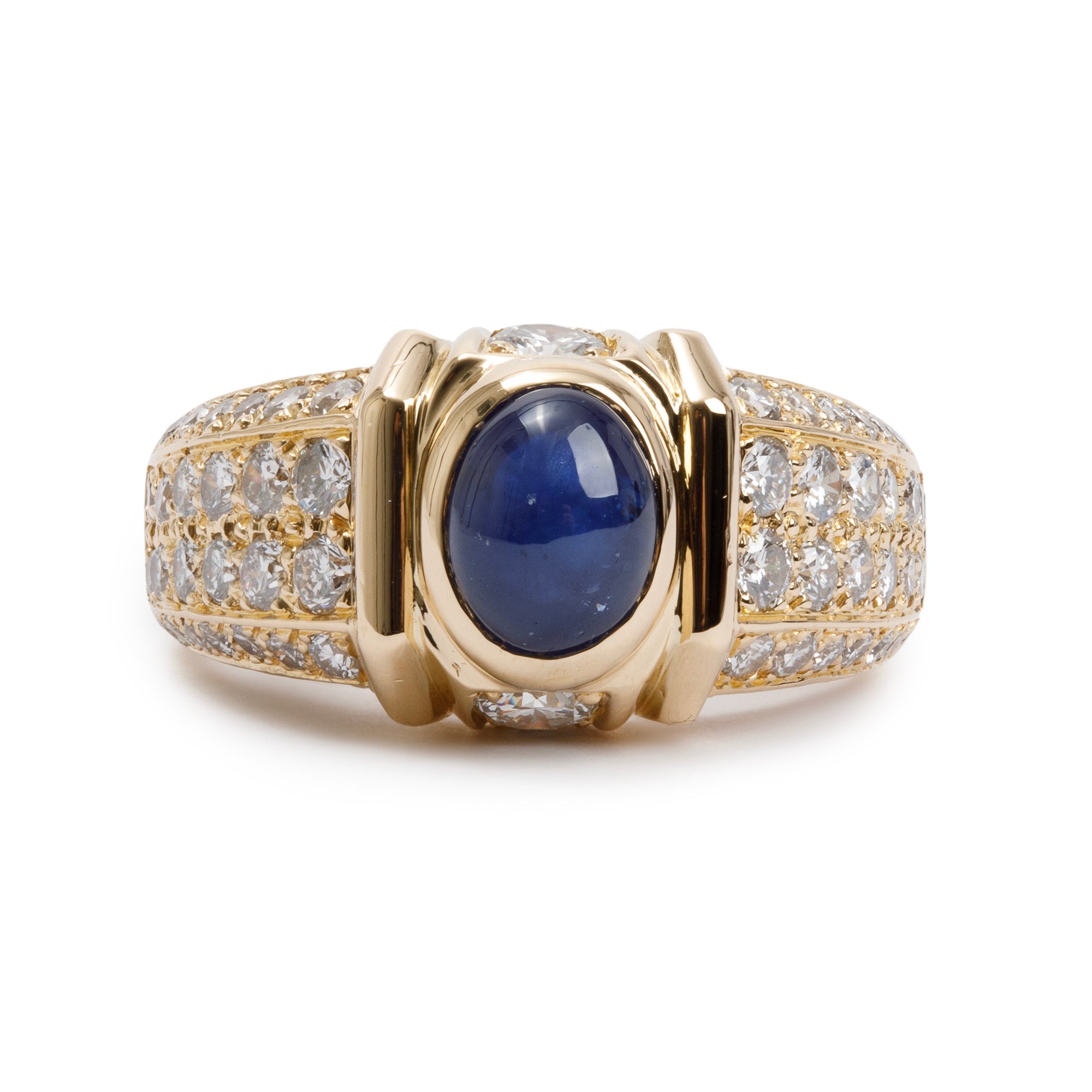 Cartier Vintage 18k Yellow Gold Cabochon Sapphire & Diamond Ring, Size 5.5