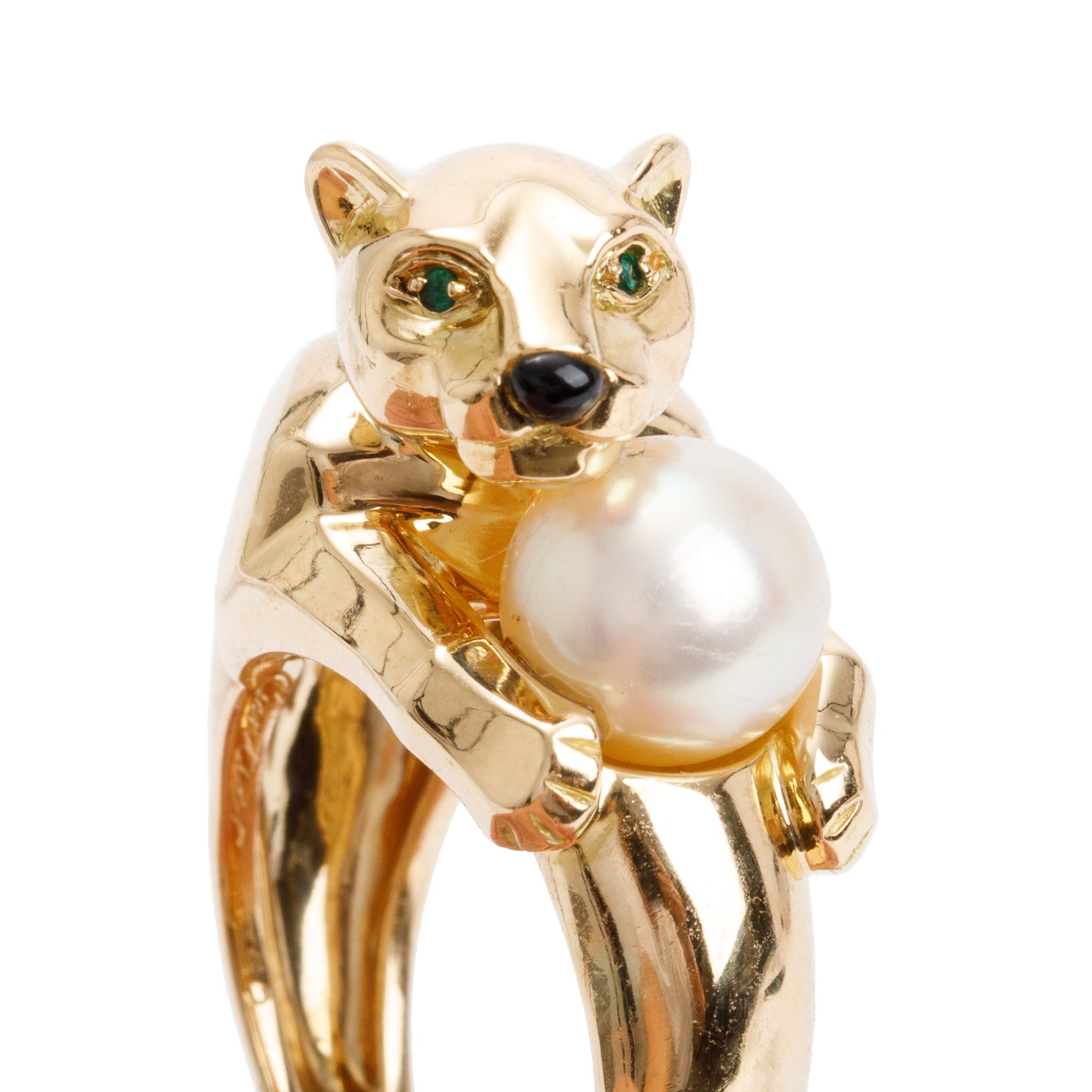 Cartier Vintage 18k Yellow Gold Pearl Panthere de Cartier Ring, Size 6.75