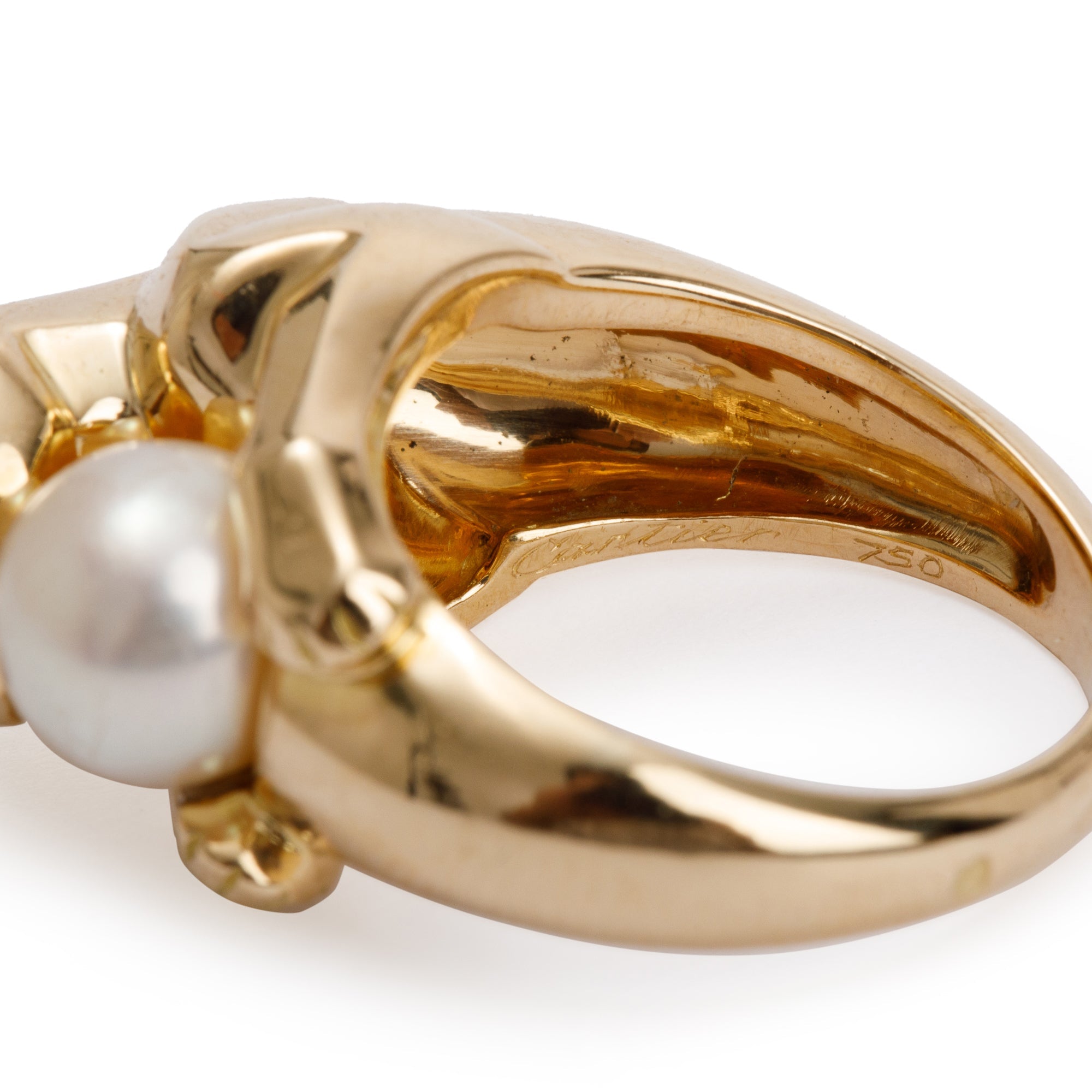 Cartier Vintage 18k Yellow Gold Pearl Panthere de Cartier Ring, Size 6.75