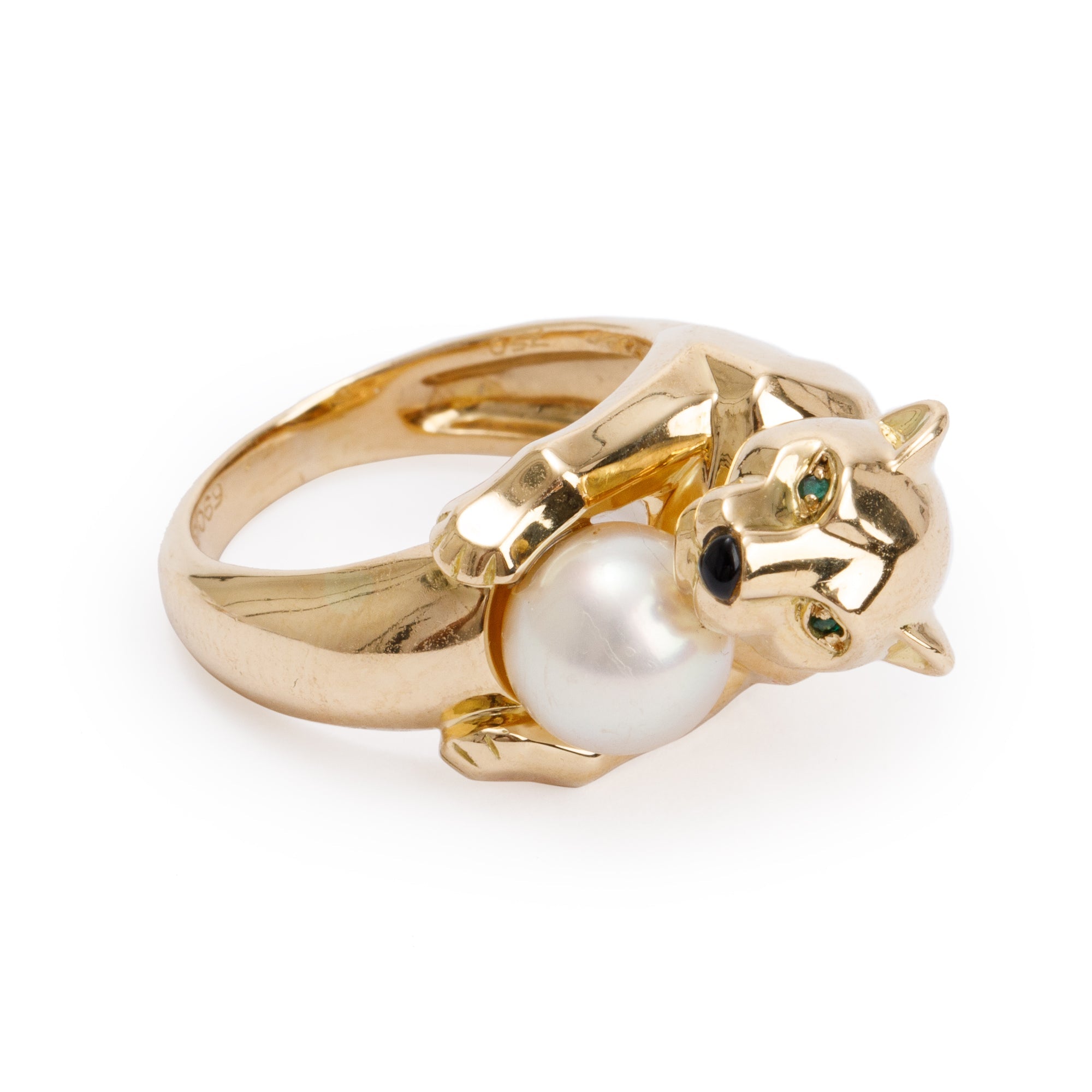 Cartier Vintage 18k Yellow Gold Pearl Panthere de Cartier Ring, Size 6.75