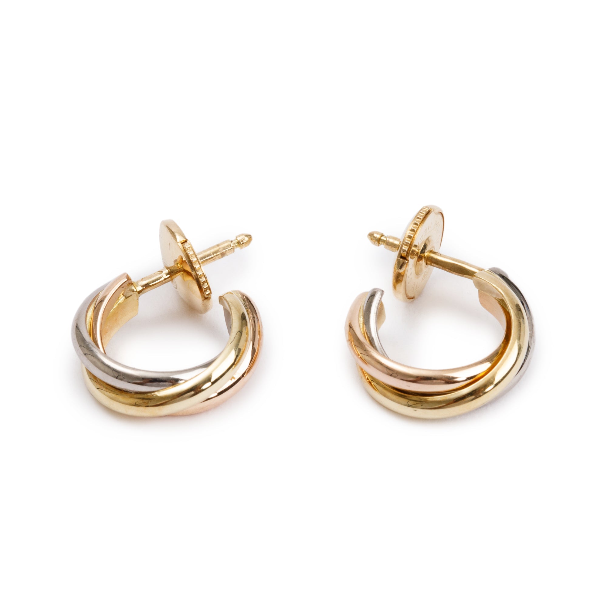 Cartier Vintage 18k Yellow, White & Rose Gold Trinity Hoop Earrings