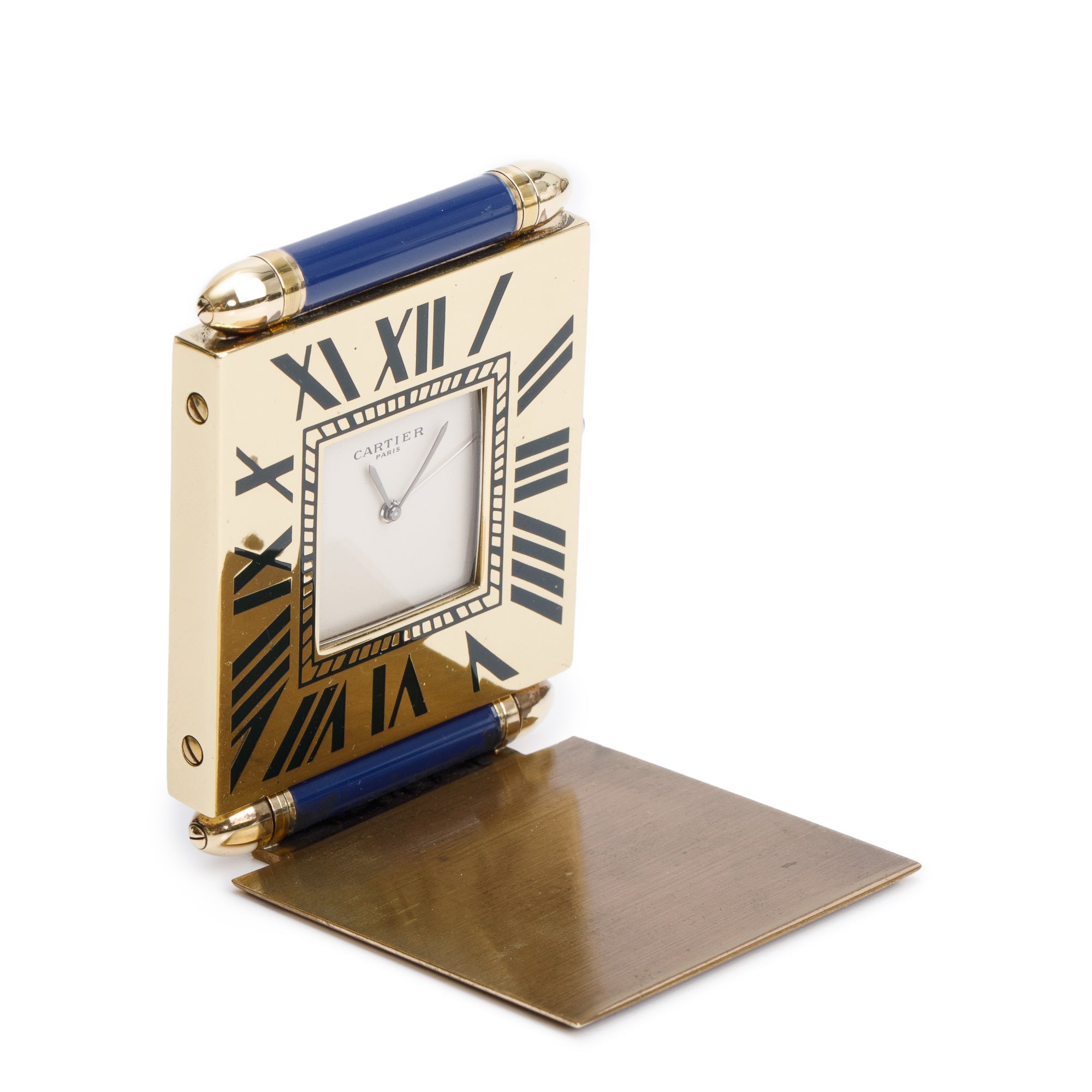 Cartier Vintage Brass & Blue Lacquer Travel Alarm Clock